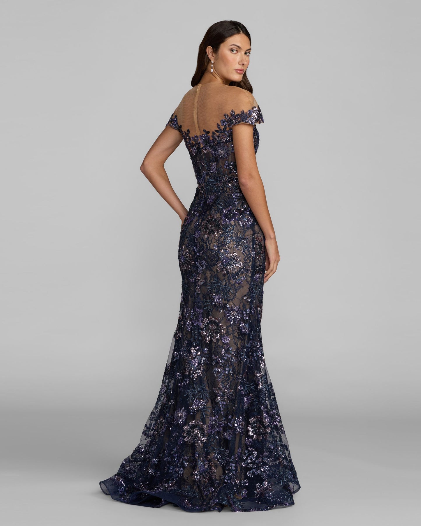 Navy Embellished Lace Trumpet Gown Mac Duggal