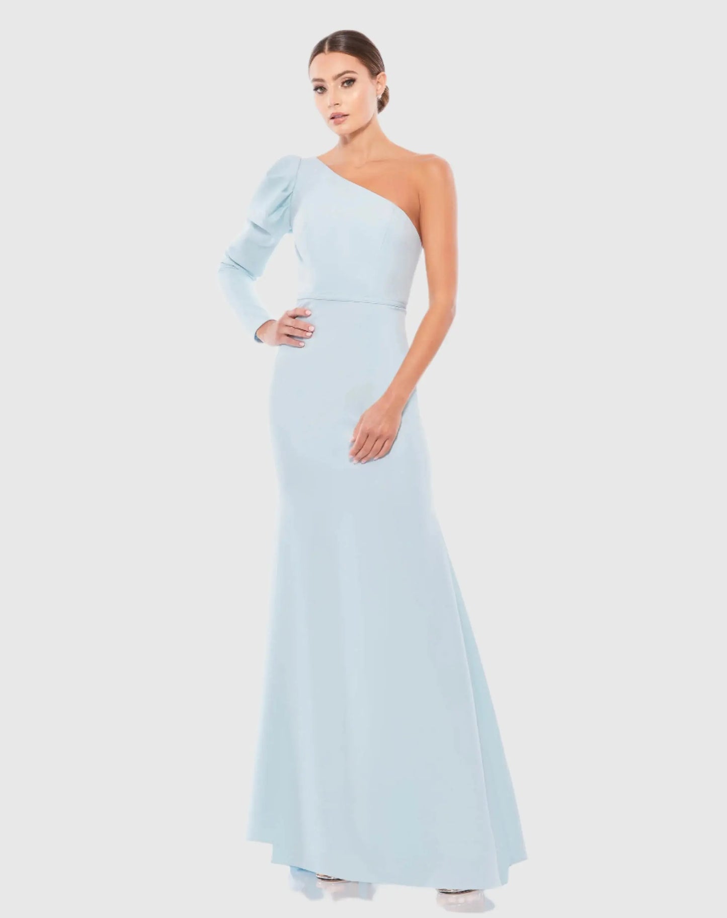 Blue One Shoulder Puff Sleeve Gown - Ieena for Mac Duggal