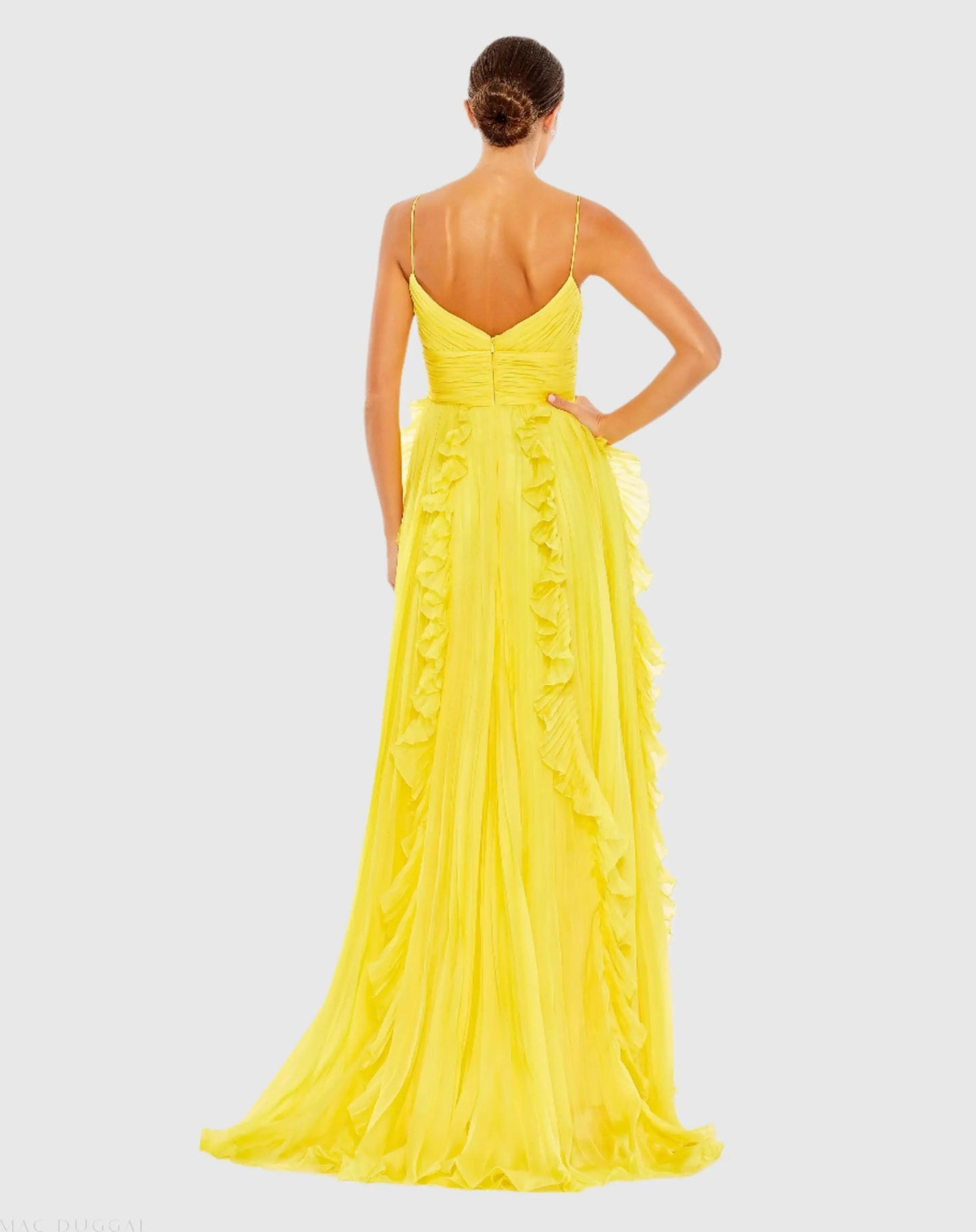 Yellow Pleated Sleeveless Flowy Gown - Mac Duggal