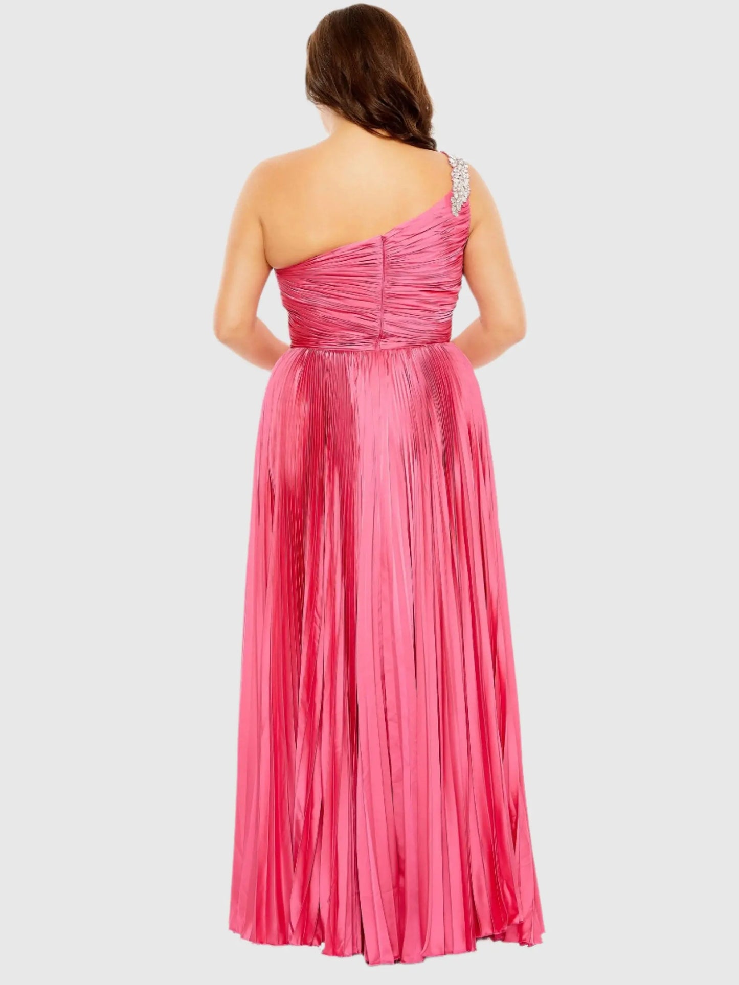 Pink One Shoulder Embellished Pleated Sleeveless Gown - Mac Duggal