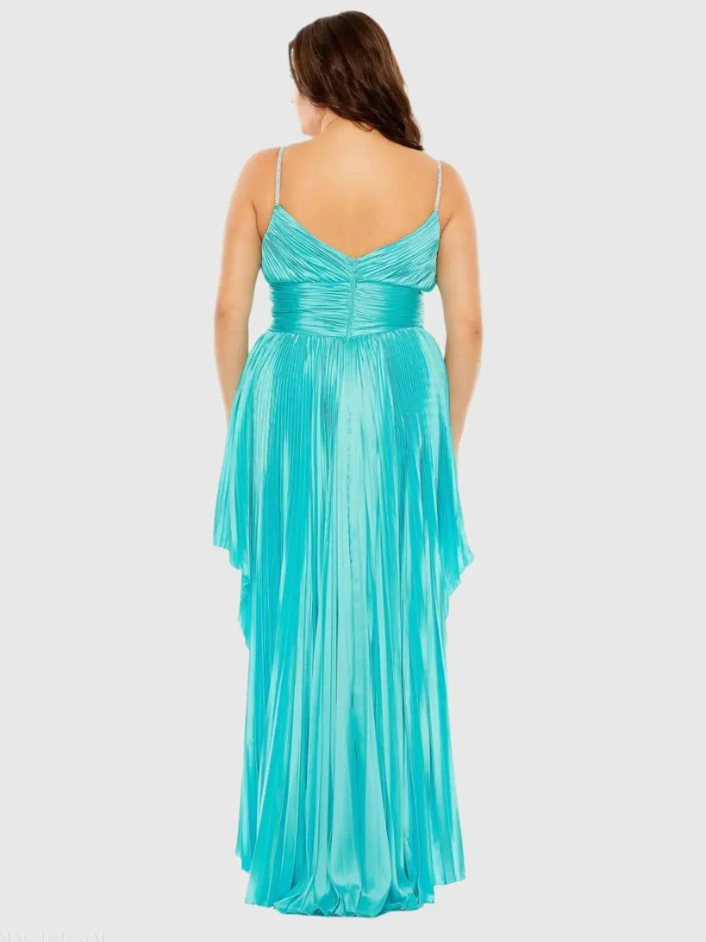 Blue Rhinestone High Low Pleated Gown - Mac Duggal