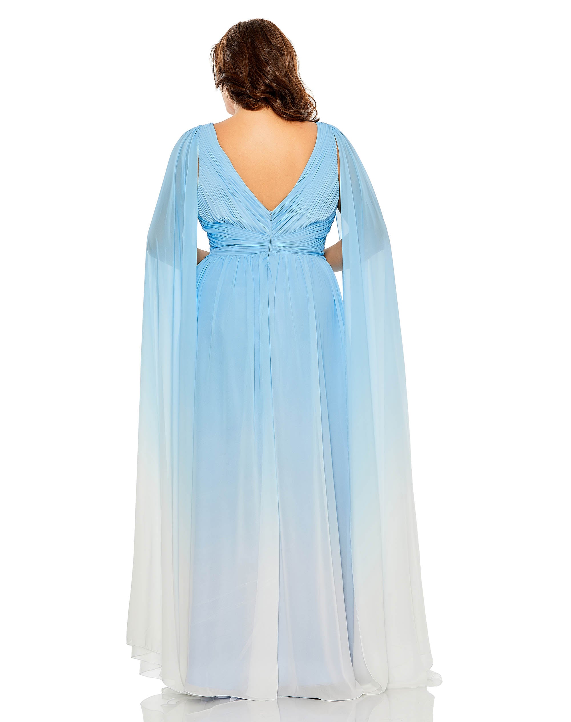 V-Neck Cape Sleeve Ombre Gown