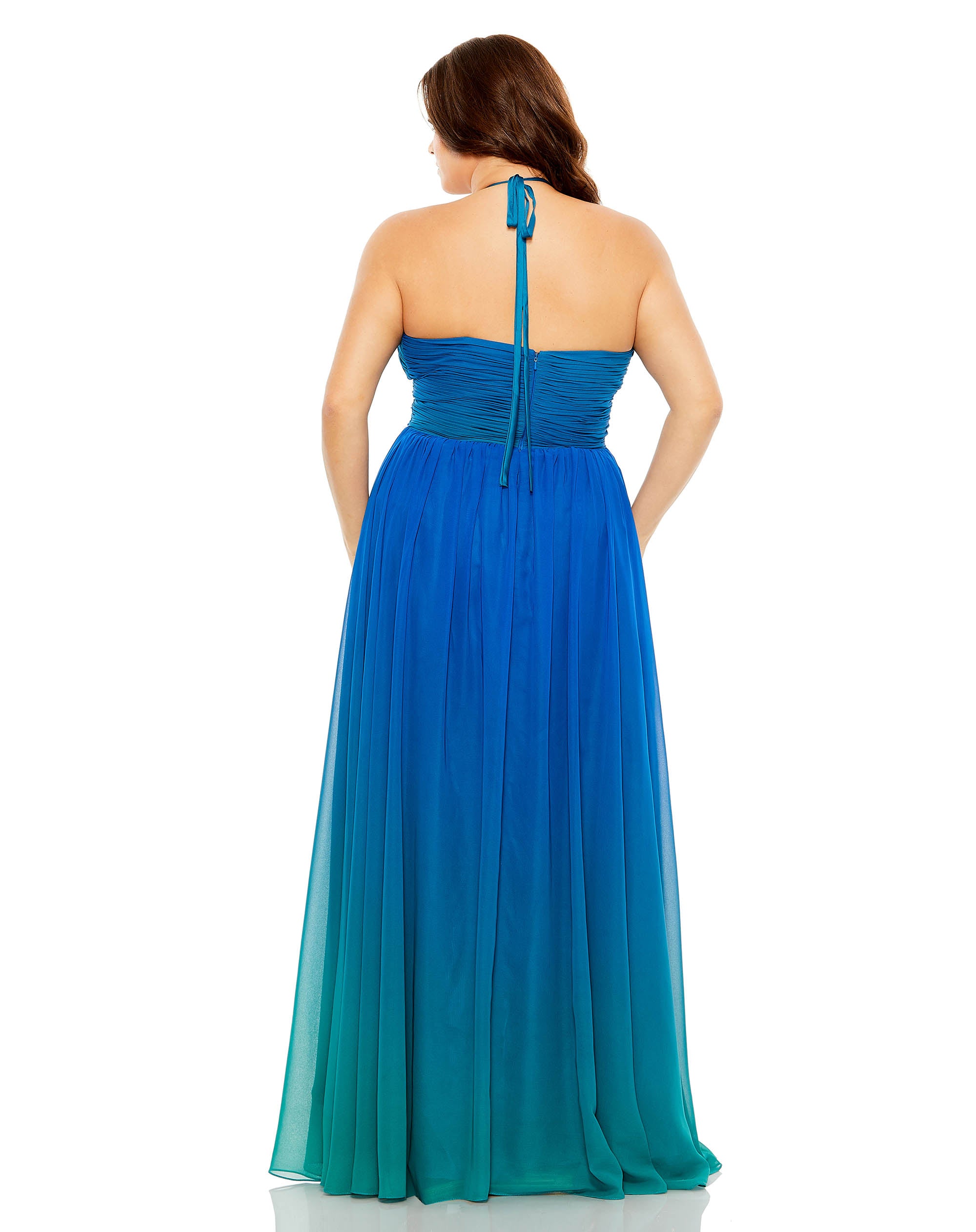 Halter Ruched Ombre Gown (Plus)