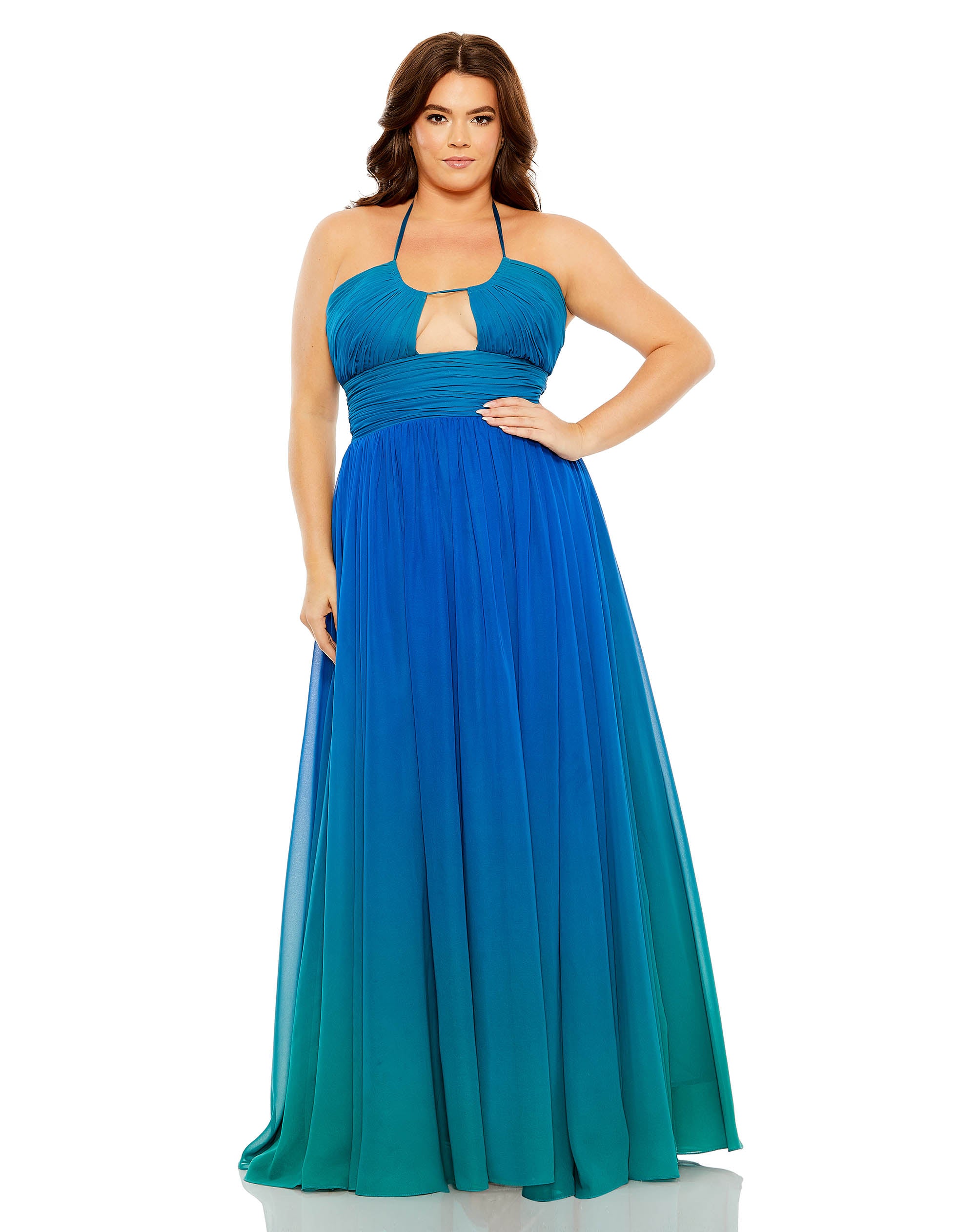 Halter Ruched Ombre Gown (Plus)