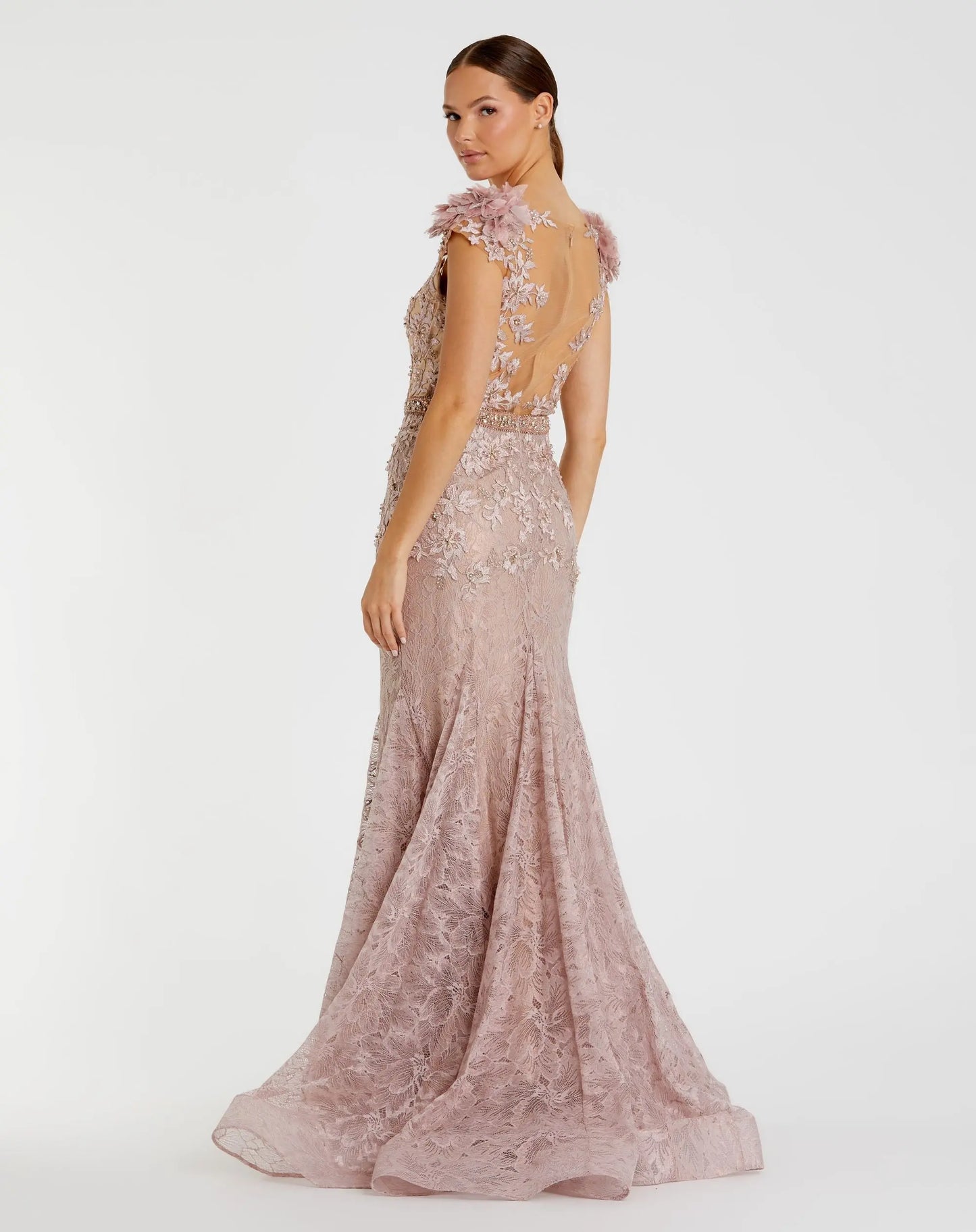 Embroidered Illusion Appliqued Bodice Trumpet Gown Mac Duggal