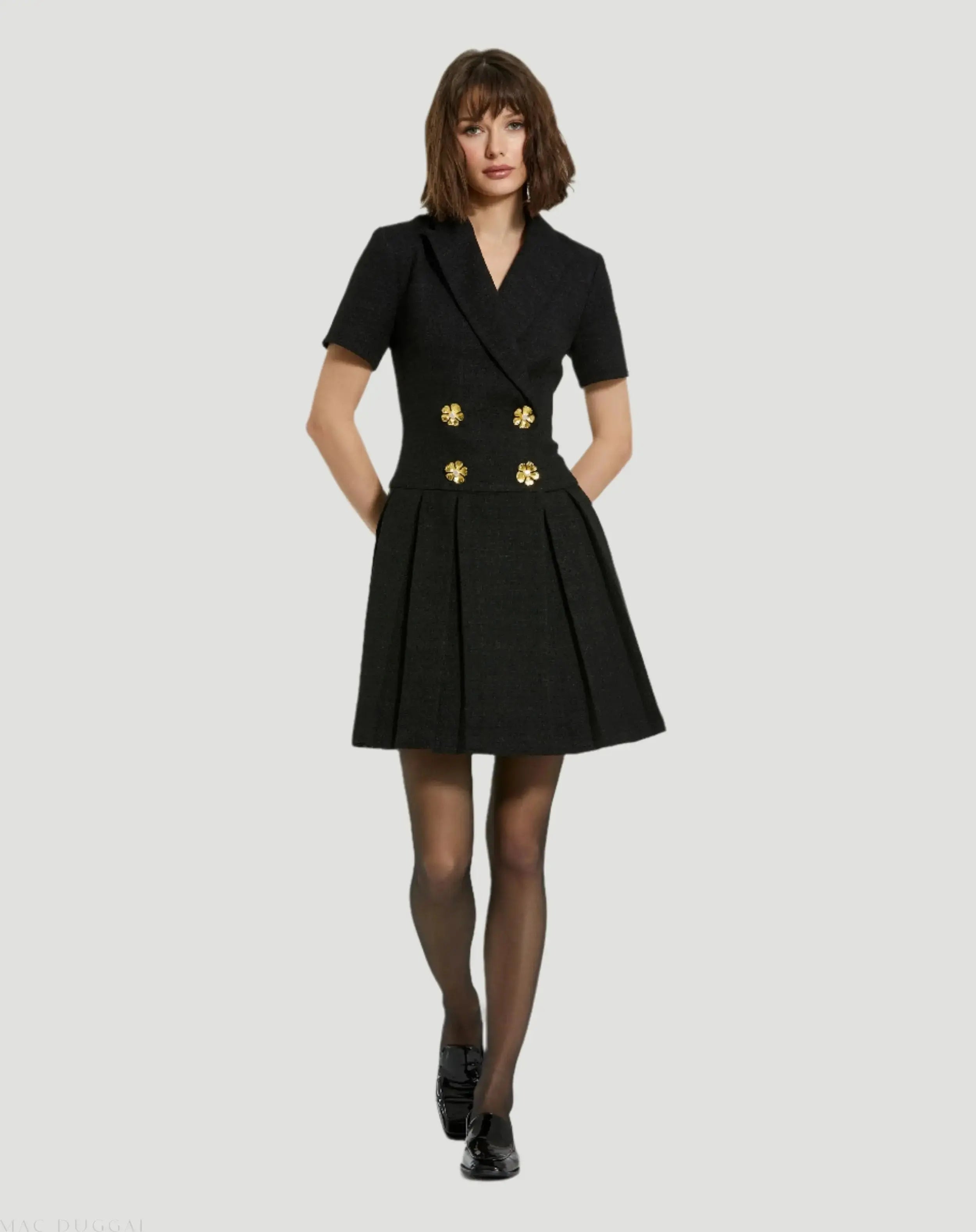 Mac Duggal - Tweed Short Sleeve Blazer Mini Dress - Black Mac Duggal - Tweed Short Sleeve Blazer Mini Dress - Black