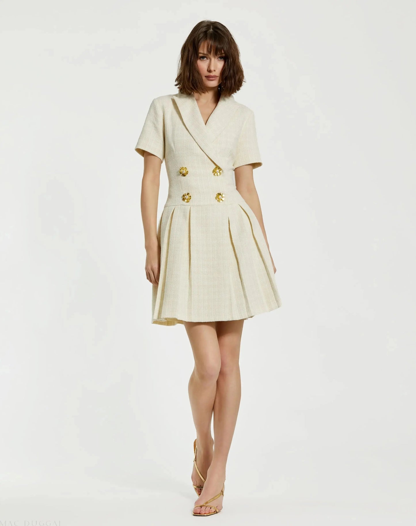 White Tweed Short Sleeve Blazer Mini Dress - Mac Duggal