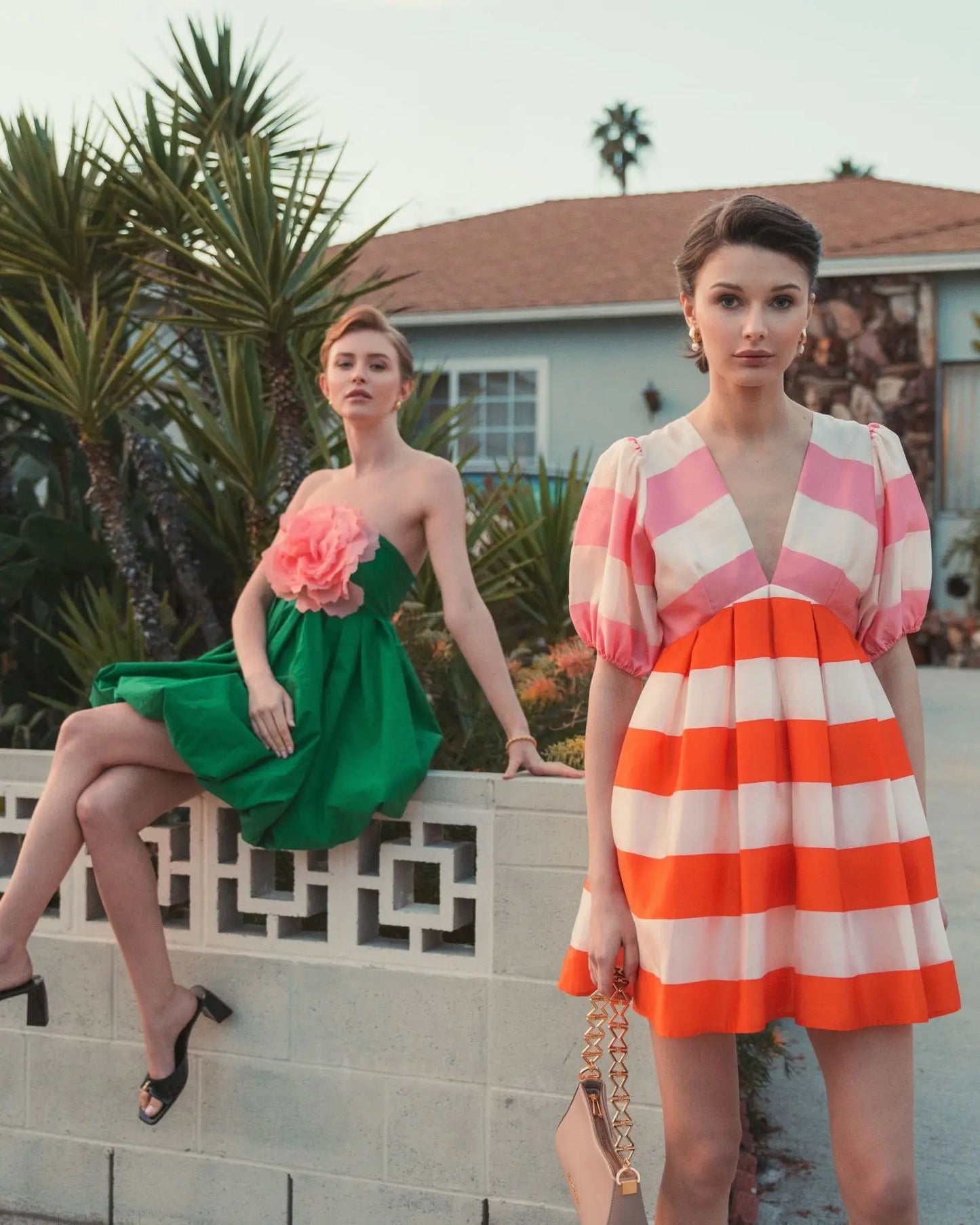 Multicolor Organza Striped Balloon Sleeve Mini Dress - Mac Duggal