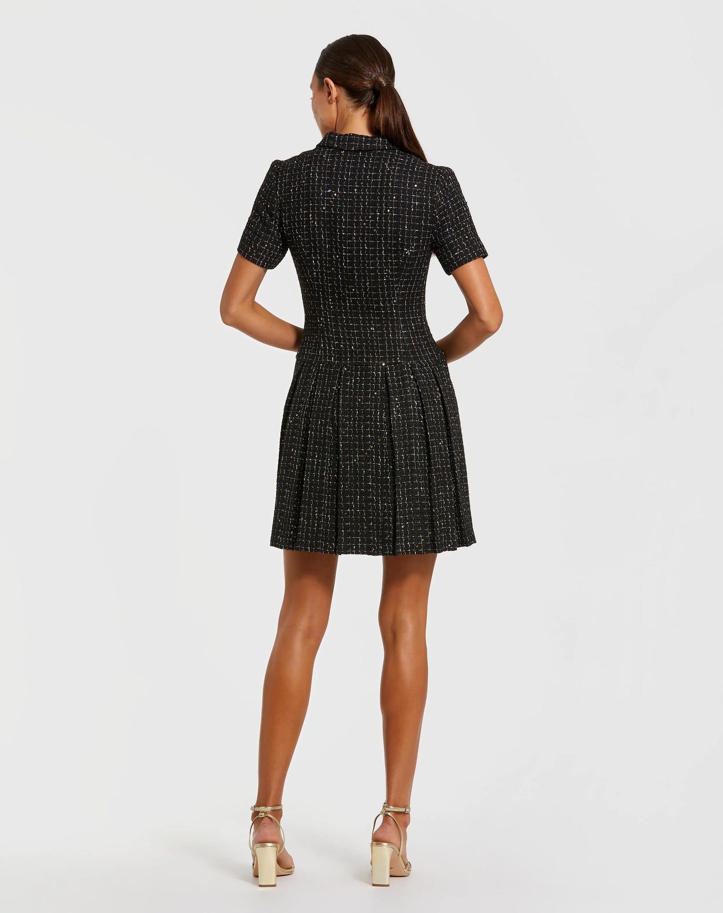 Black Short Sleeve V Neck Tweed Blazer Mini Dress - Ieena for Mac Duggal