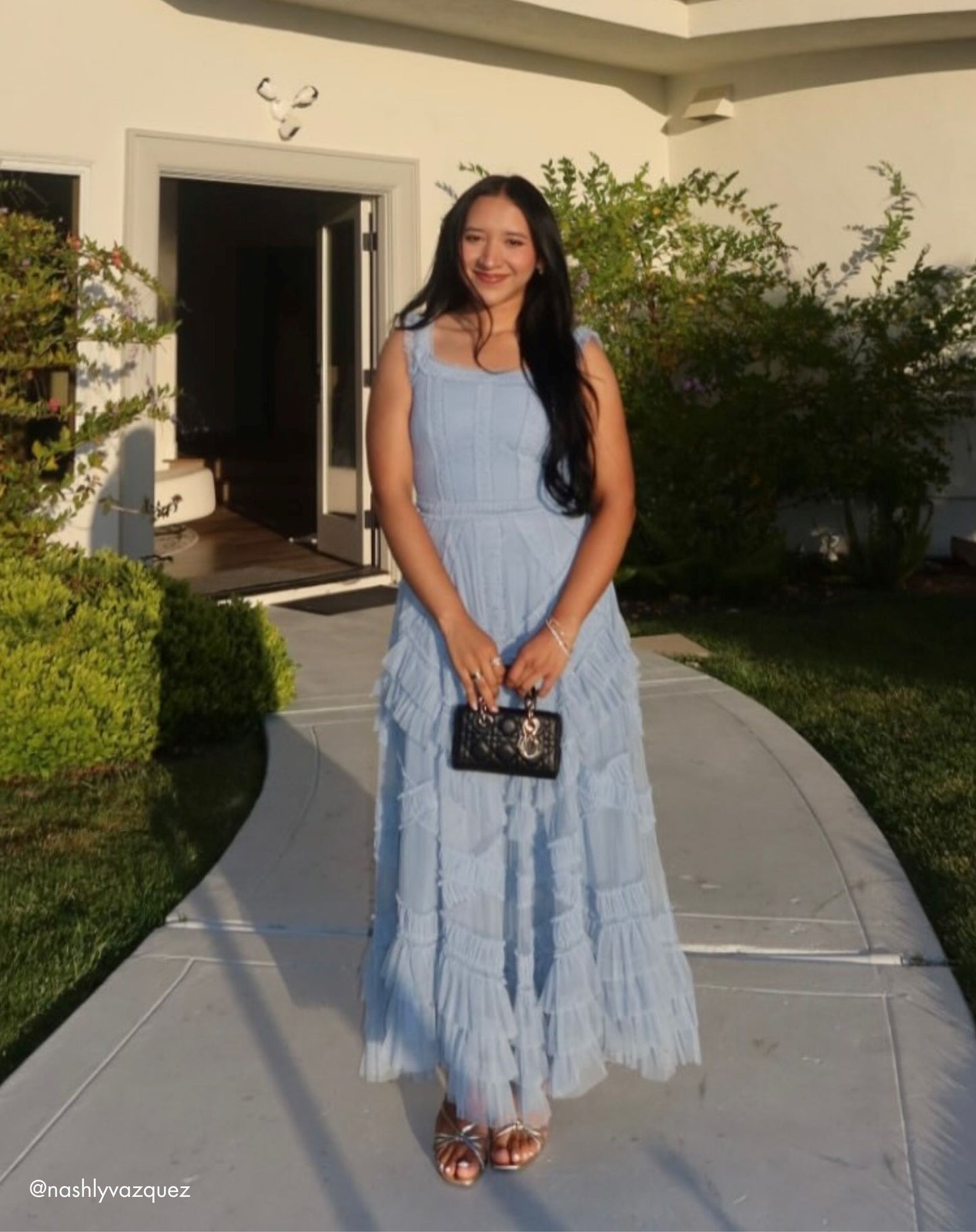 Blue Scoop Neck Sleeveless A-Line Ruffle Midi Day Dress - Mac Duggal
