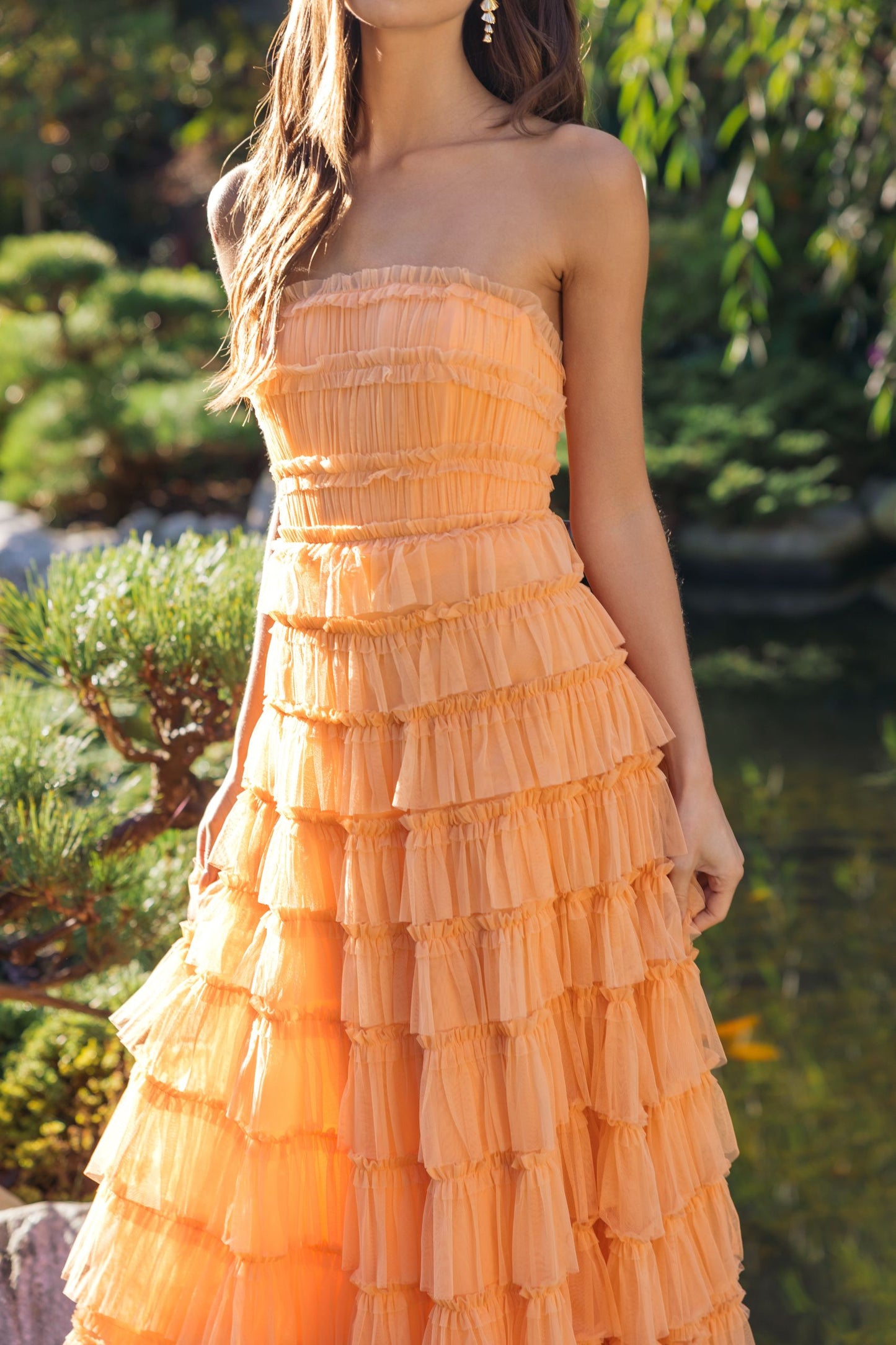 Orange Micro Ruffle Strapless Midi Dress - Mac Duggal