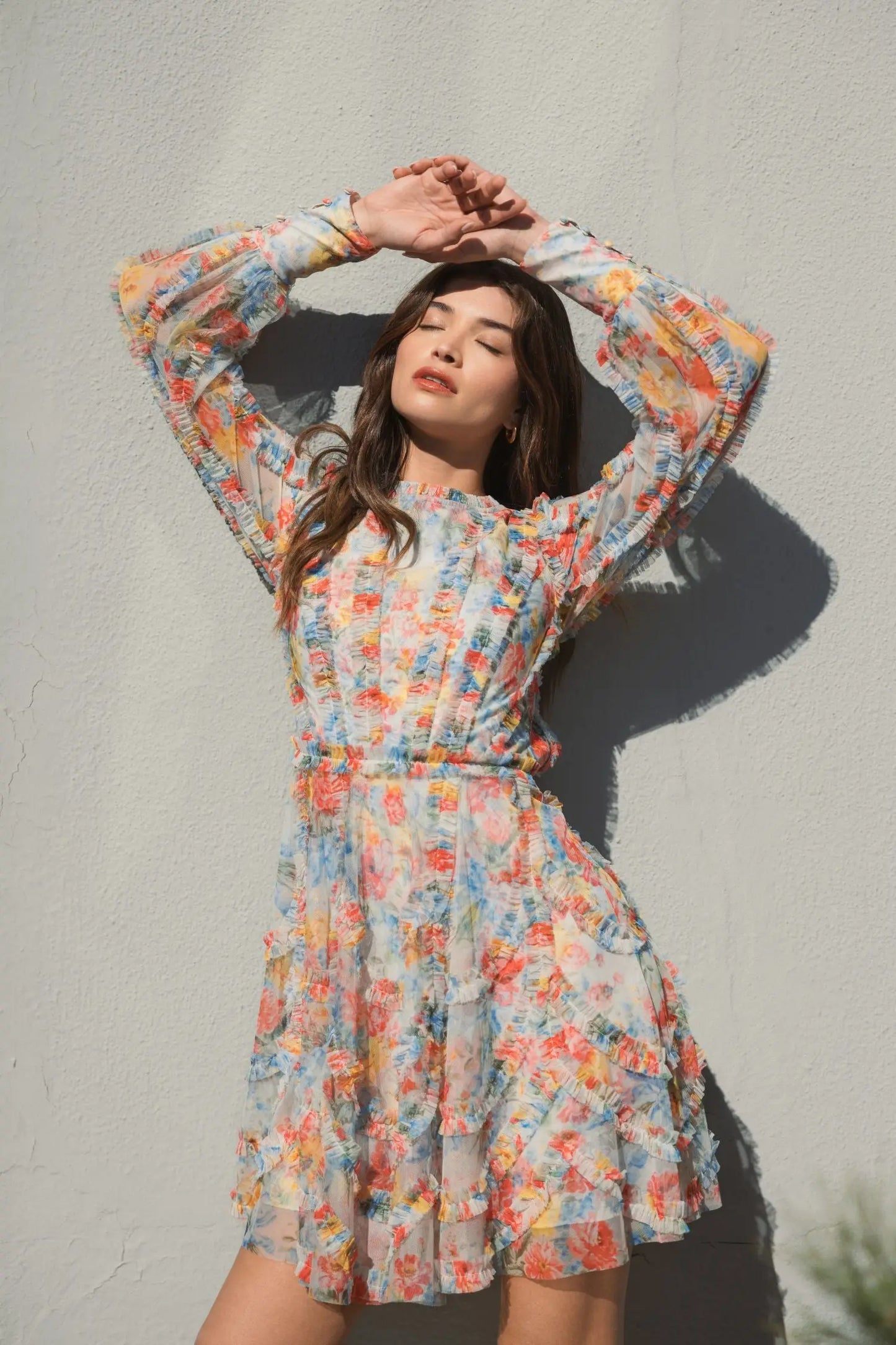 Multicolor Floral A-Line Ruffle Mini Dress - Mac Duggal