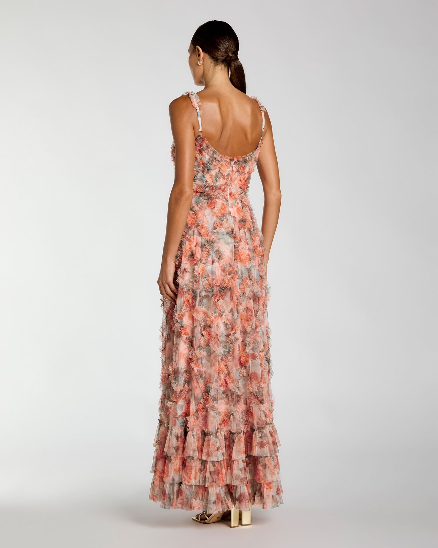 Multicolor Floral Ruffle Tiered Midi Dress Mac Duggal