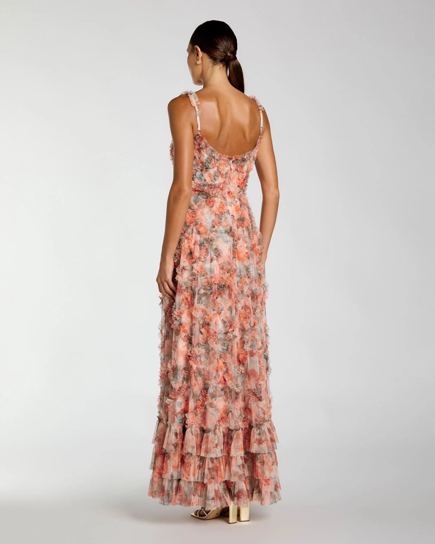 Multicolor Floral Ruffle Tiered Midi Dress Mac Duggal