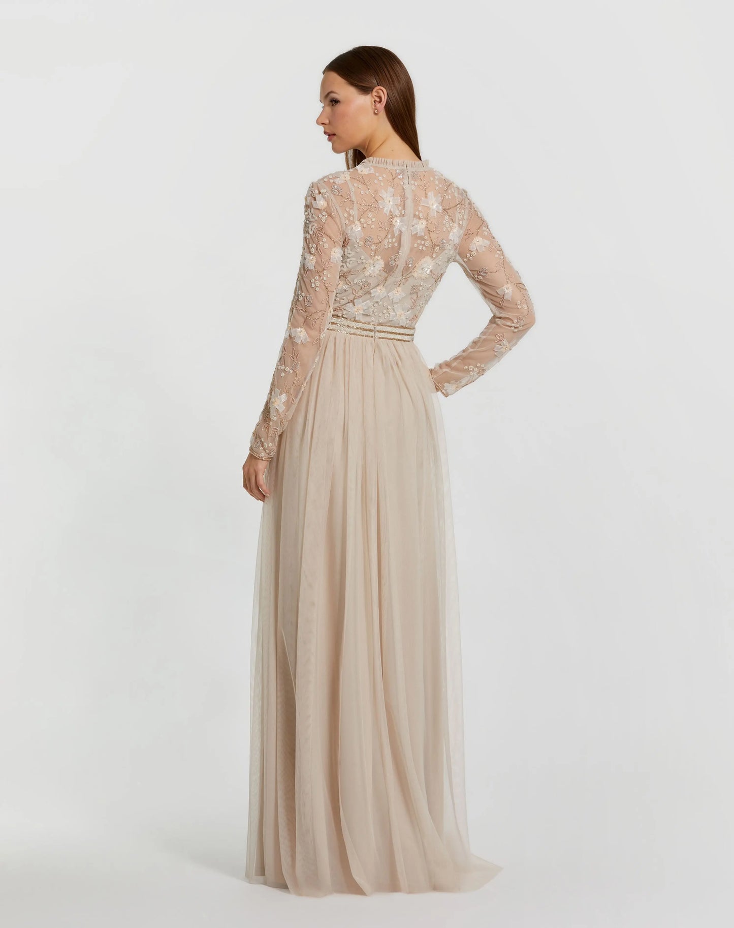 Embellished Illusion High Neck Long Sleeve Gown - Mac Duggal