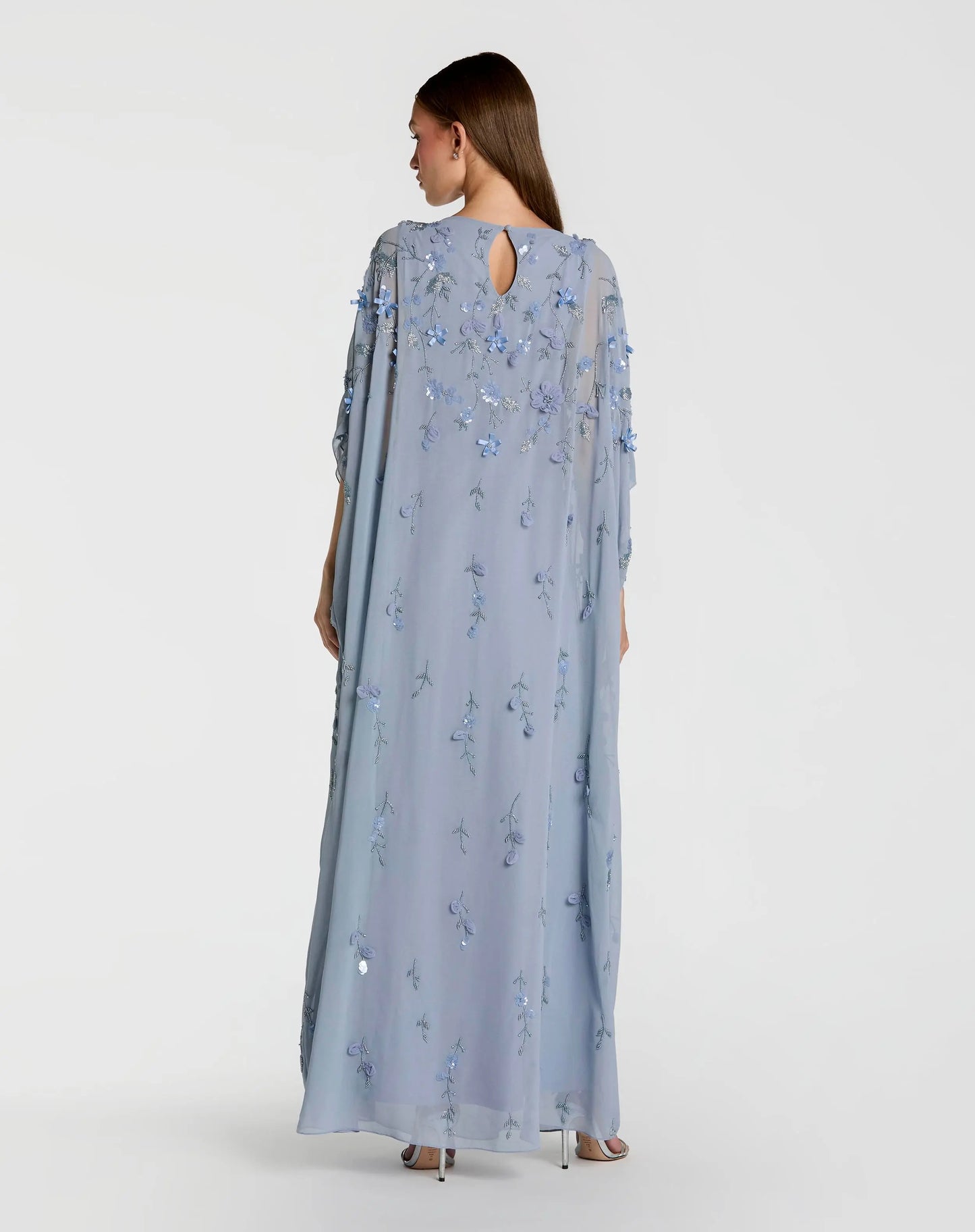 Blue Embellished Kaftan Gown With 3D Flowers Mac Duggal