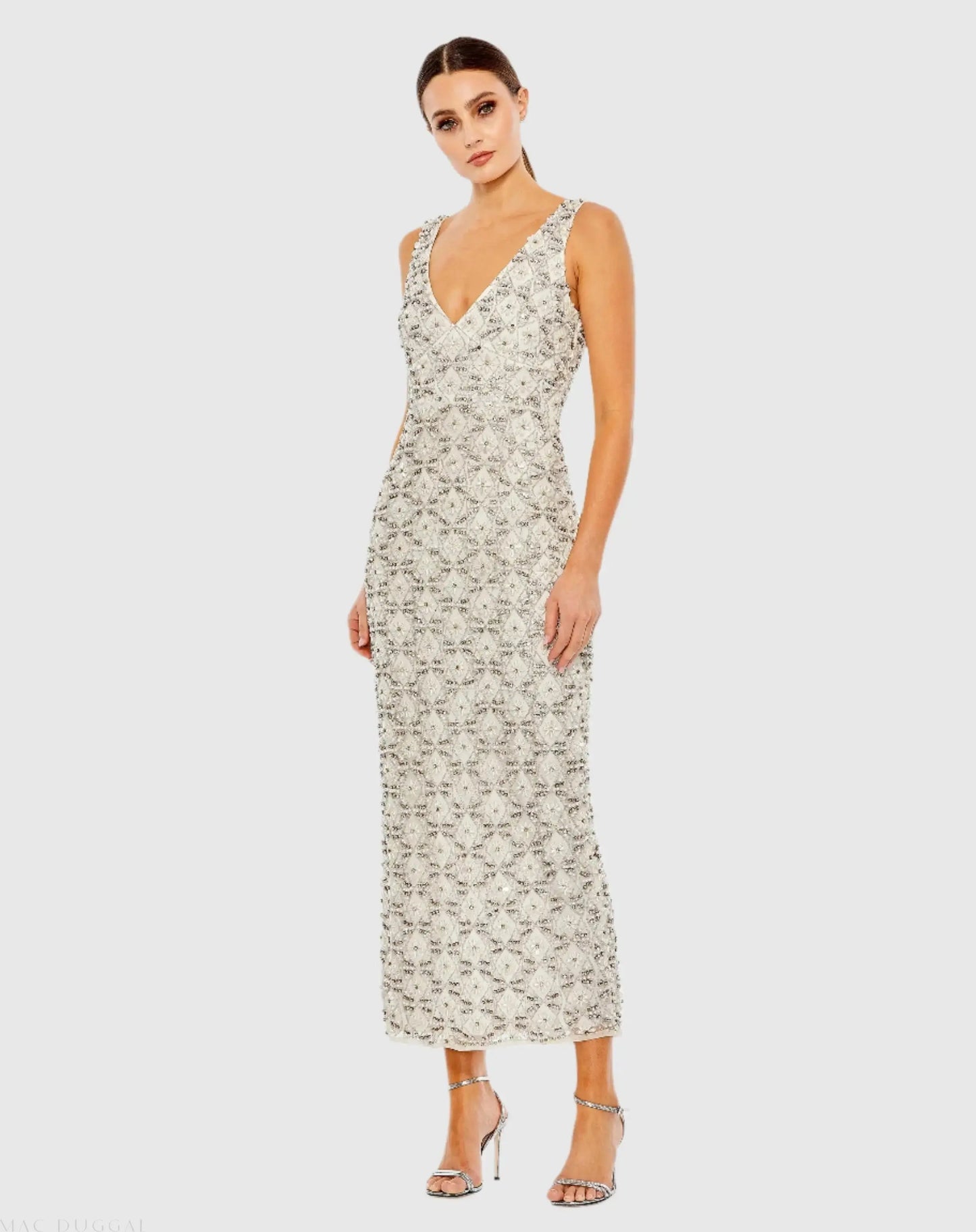 Ivory Fully Beaded Sleeveless Column Dress - Mac Duggal