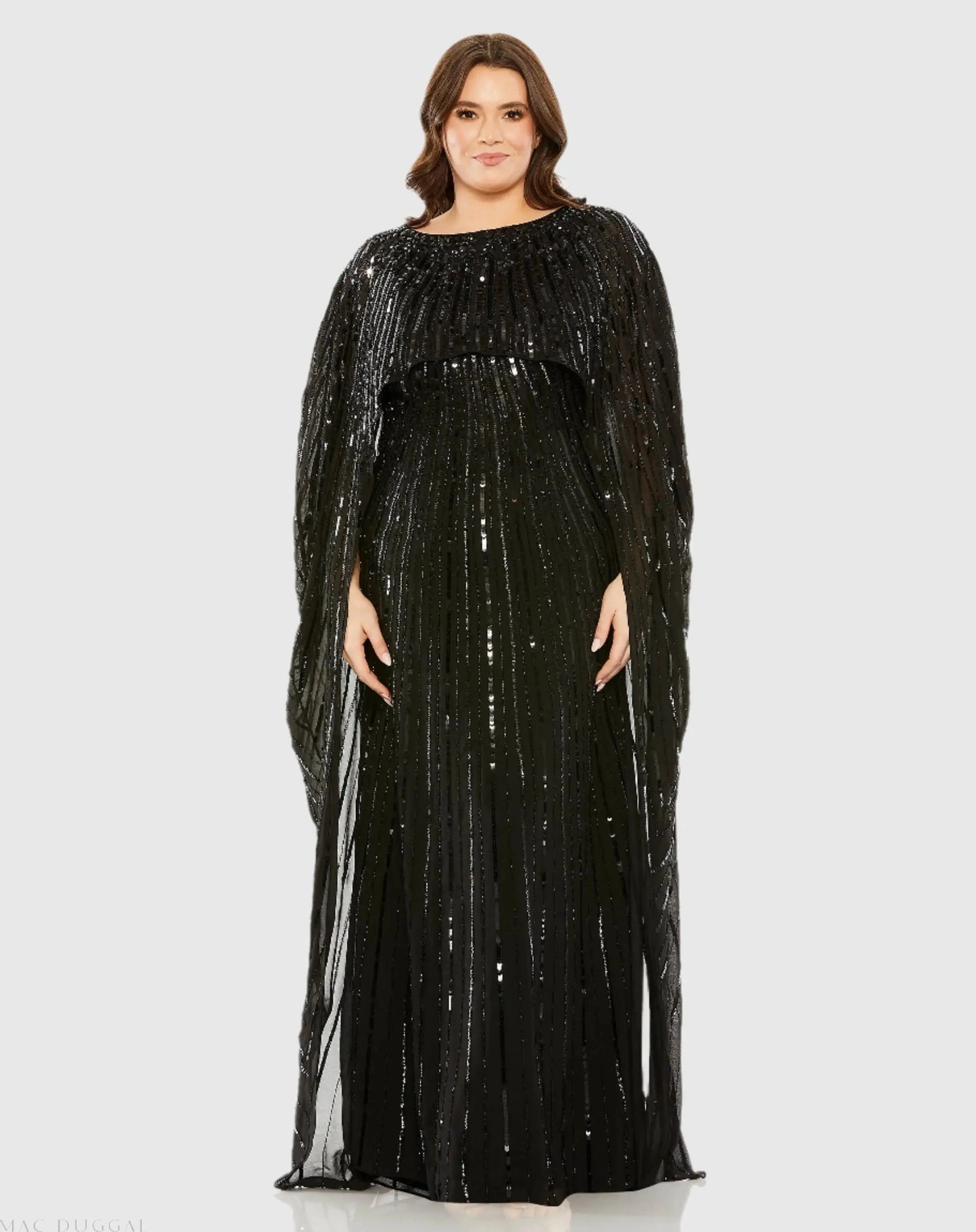 Black Embellished Column Cape Gown - Mac Duggal