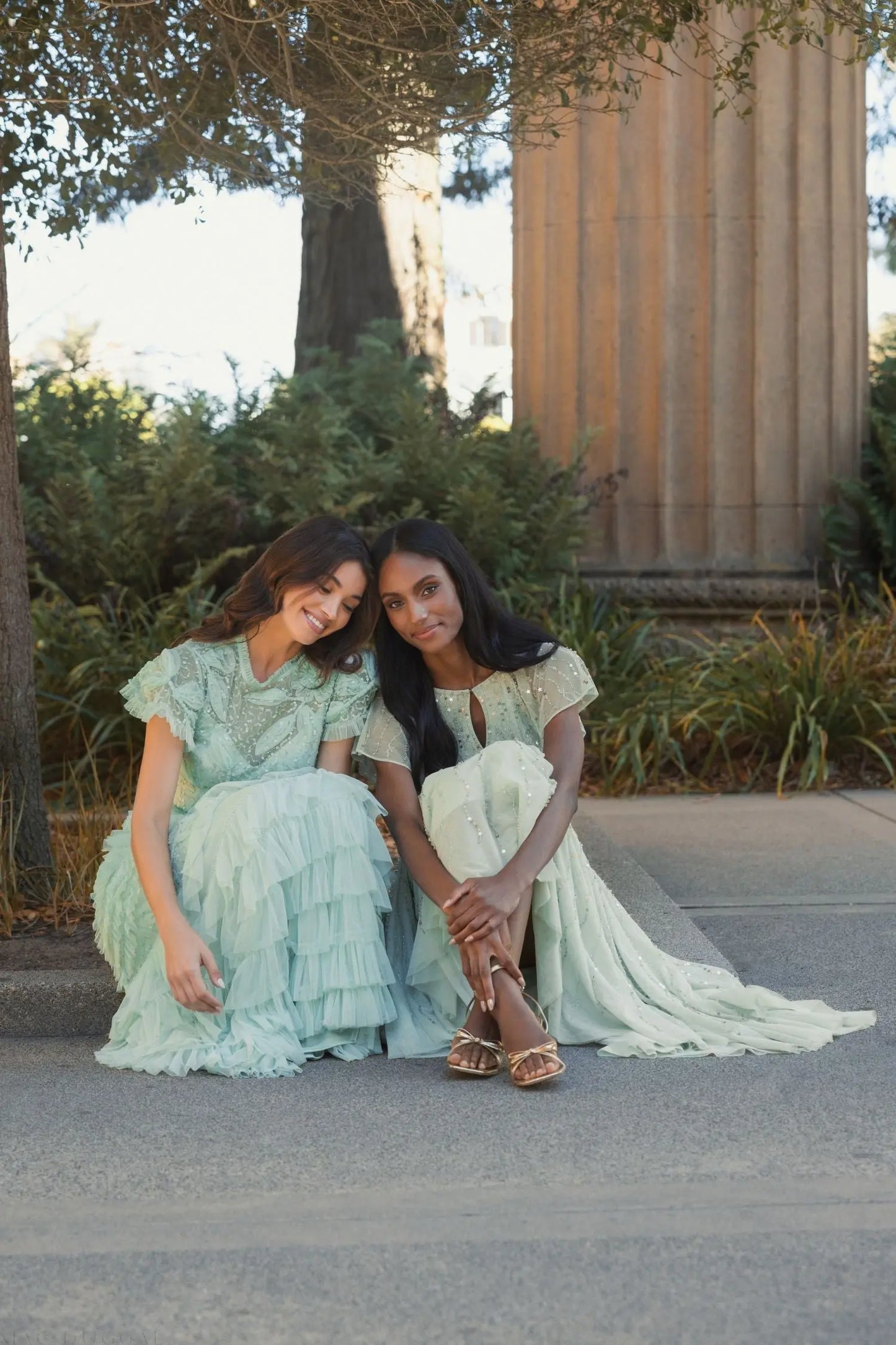 Green Beaded Mesh High Neck Micro Ruffle Gown - Mac Duggal