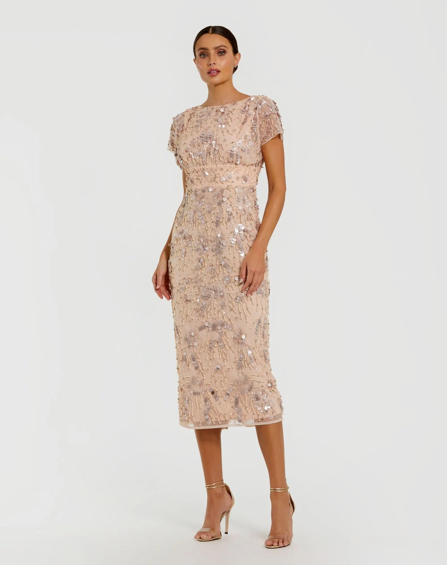 Pink Embellished Cap Sleeve Midi Dress - Mac Duggal