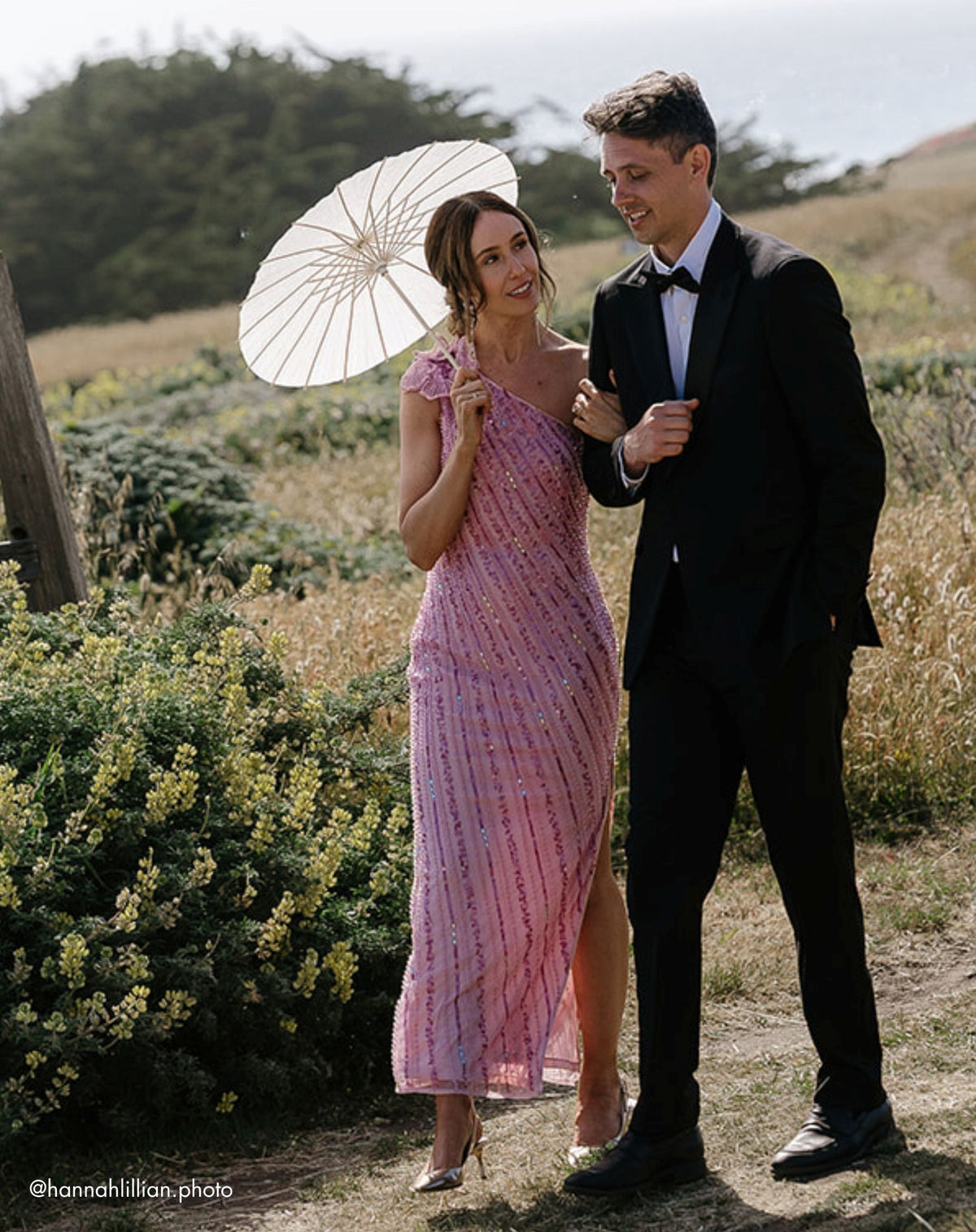 Pink One Shoulder Beaded Mesh Gown With Flower - Mac Duggal