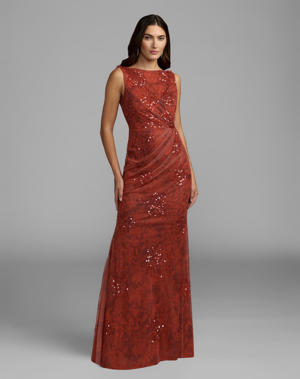 Red Floral Embellished Sleeveless Column Gown - Mac Duggal