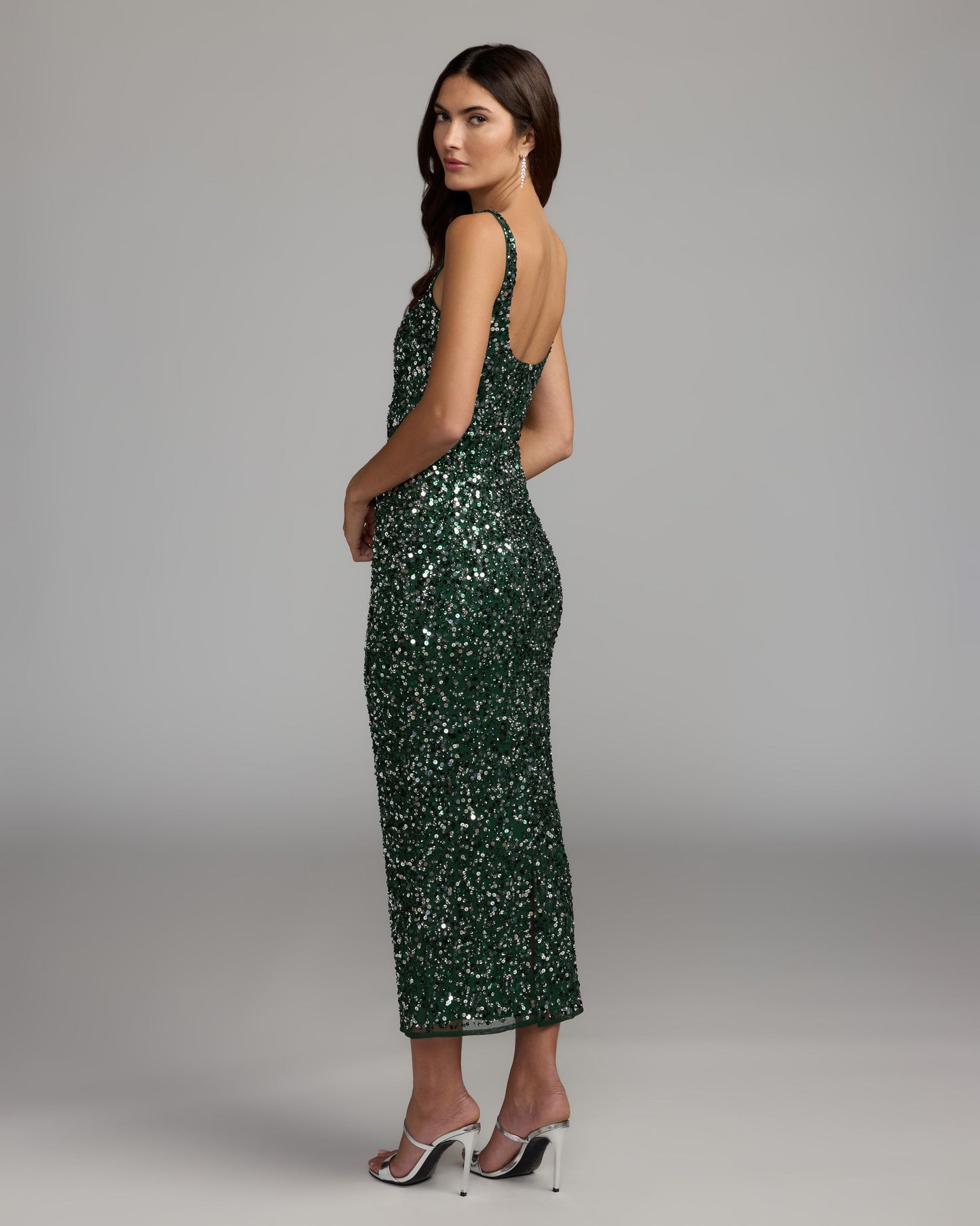 Emerald Sequin Sleeveless Midi Dress Mac Duggal