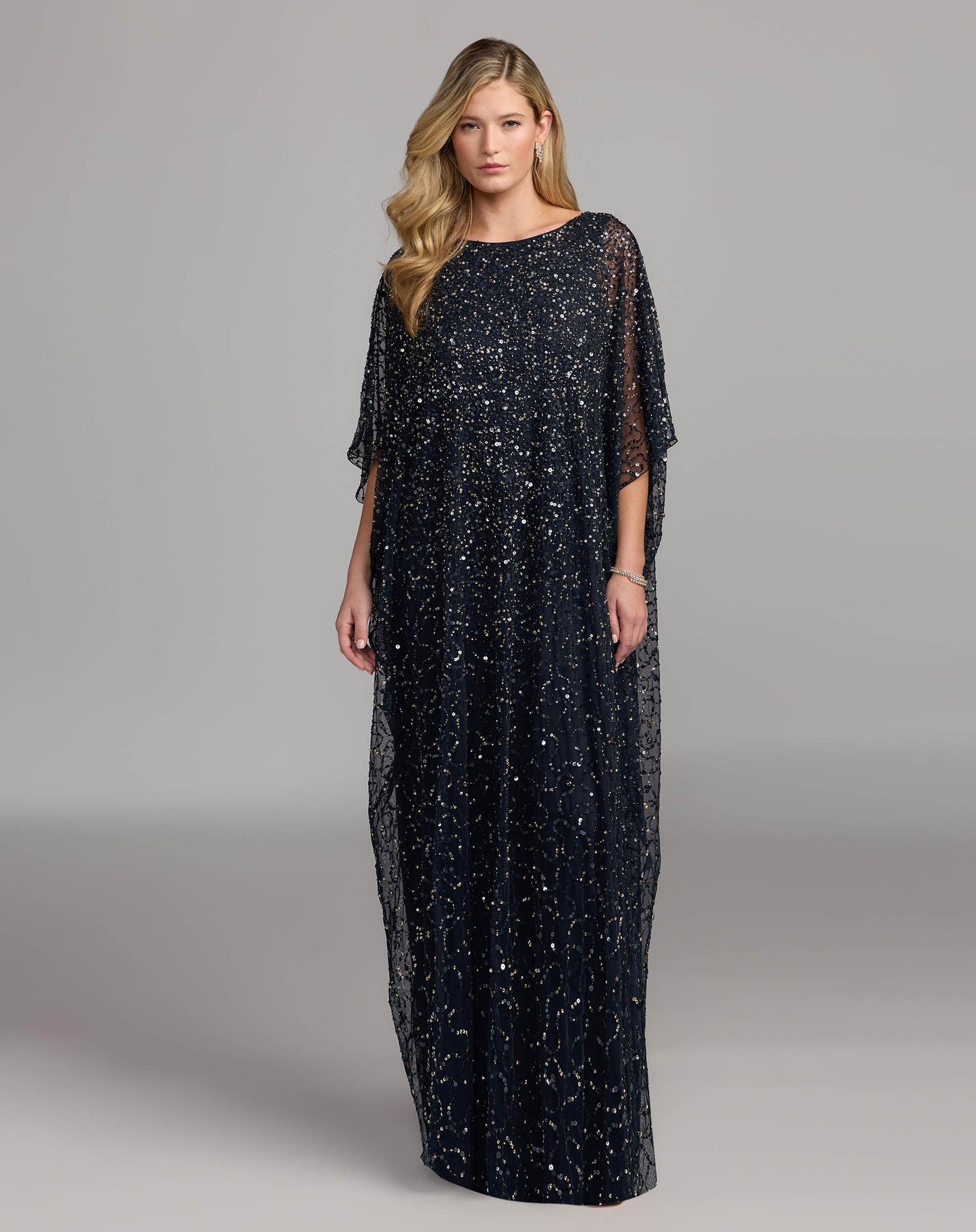 Navy Sequin Embellished Kaftan Gown Mac Duggal