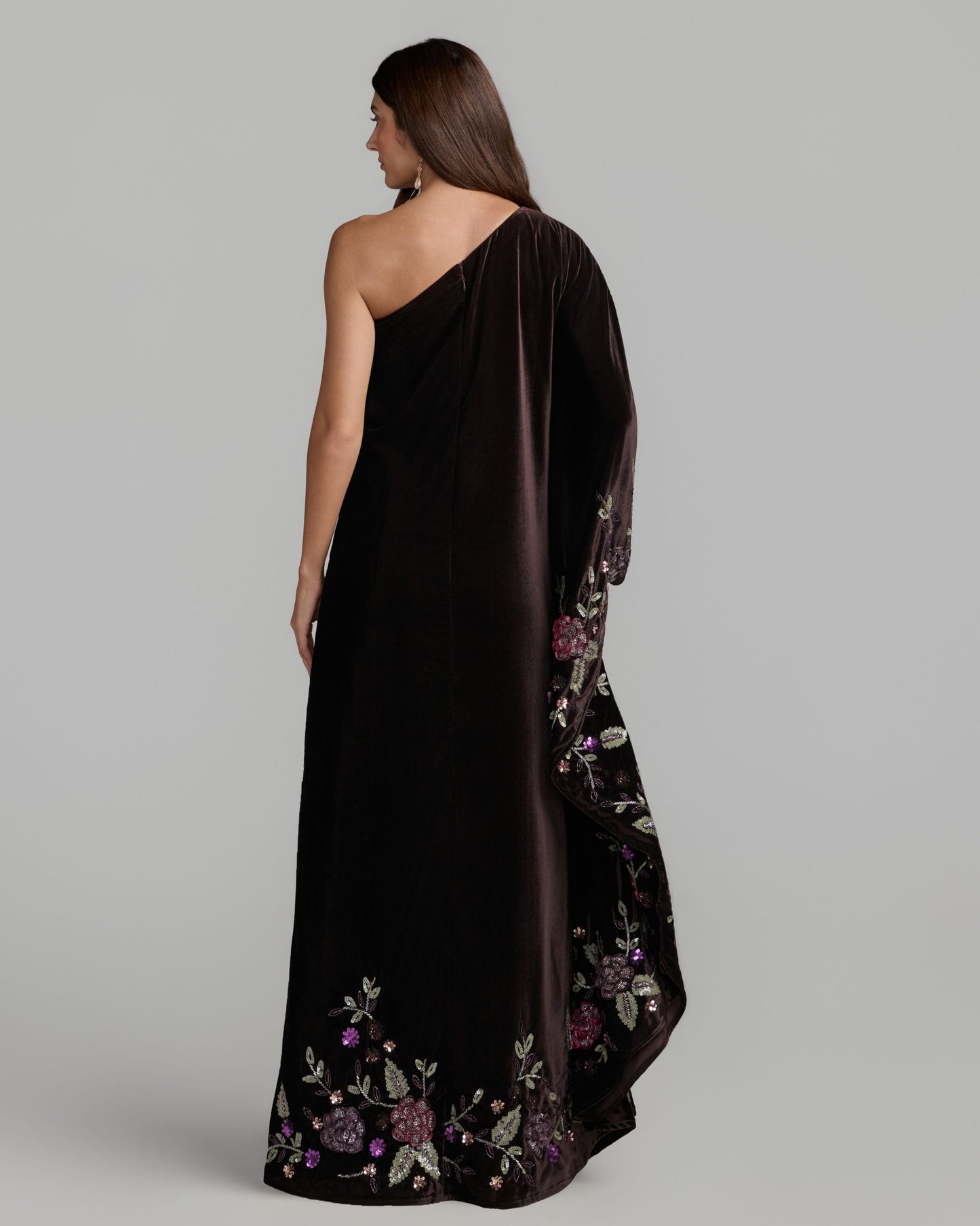 Burgundy Embellished Velvet Kaftan Gown Mac Duggal