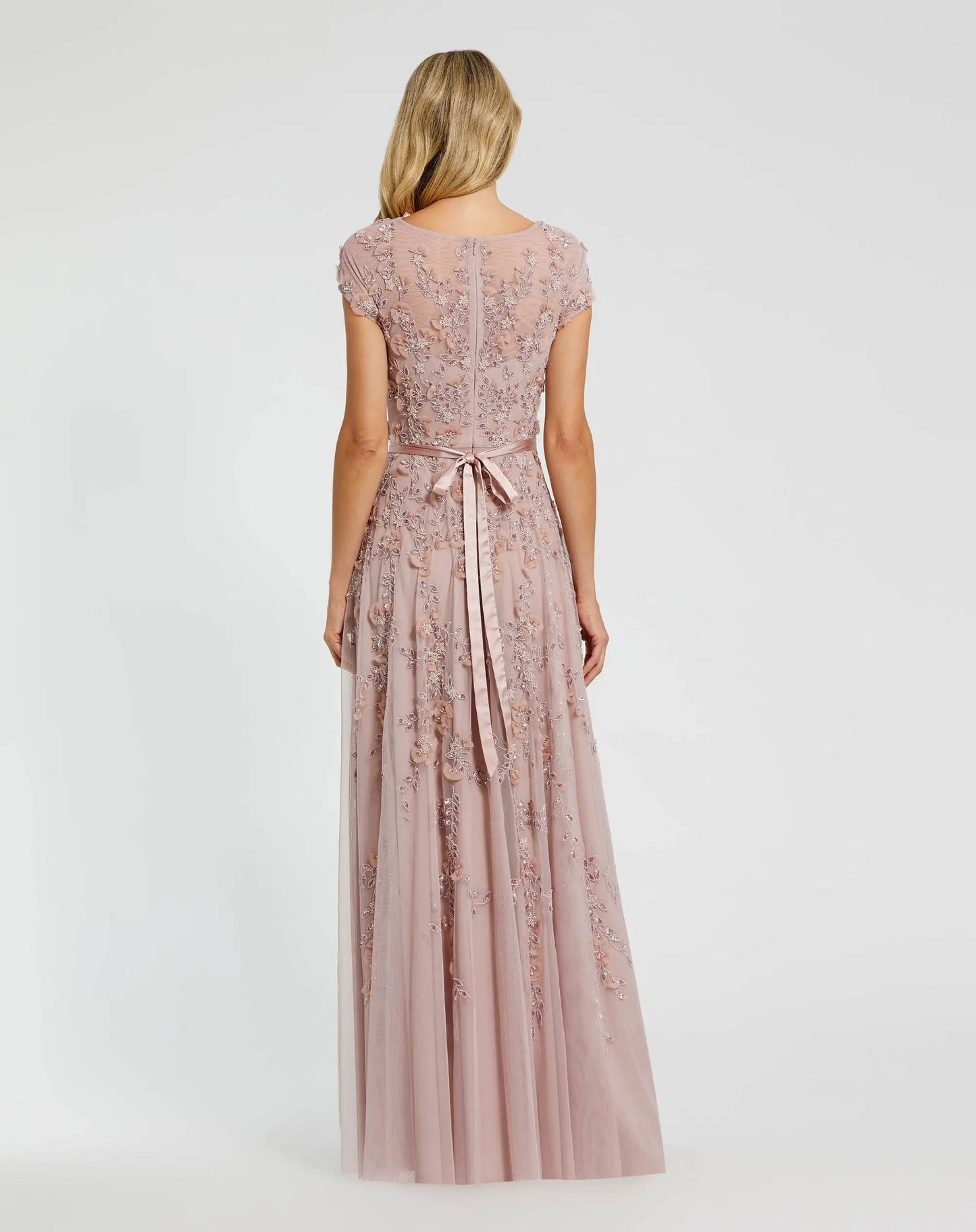 Petite Pink Floral Embellished Cap Sleeve Gown - Mac Duggal