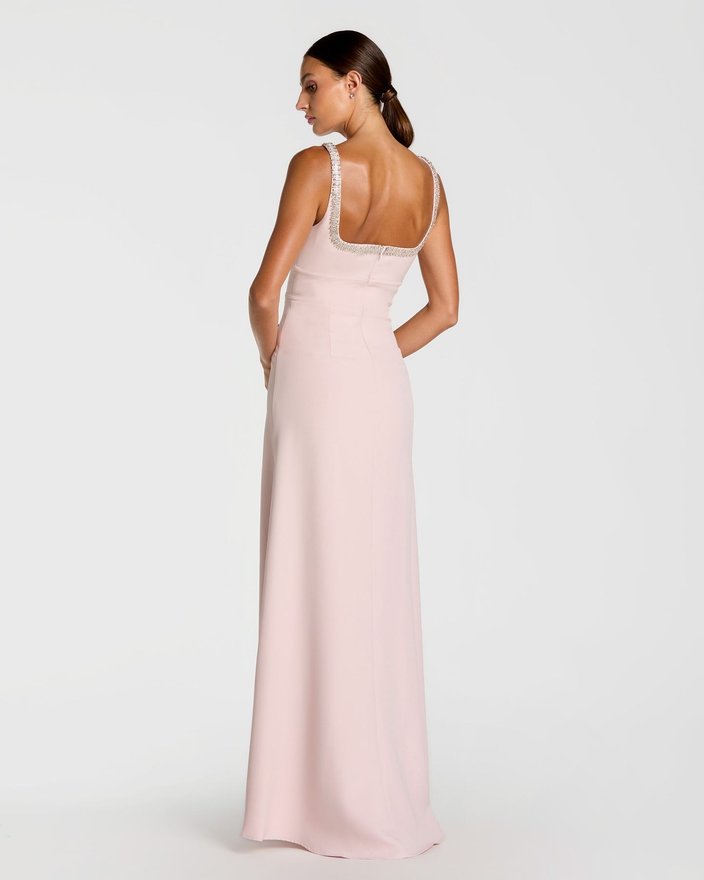 Petite Light Pink Crepe A-Line Gown With Rhinestone Trim Ieena for Mac Duggal