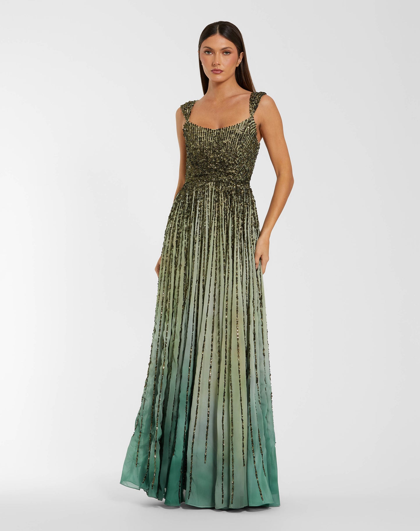 Petite Green Sleeveless Sequin A Line Ombre Gown Mac Duggal
