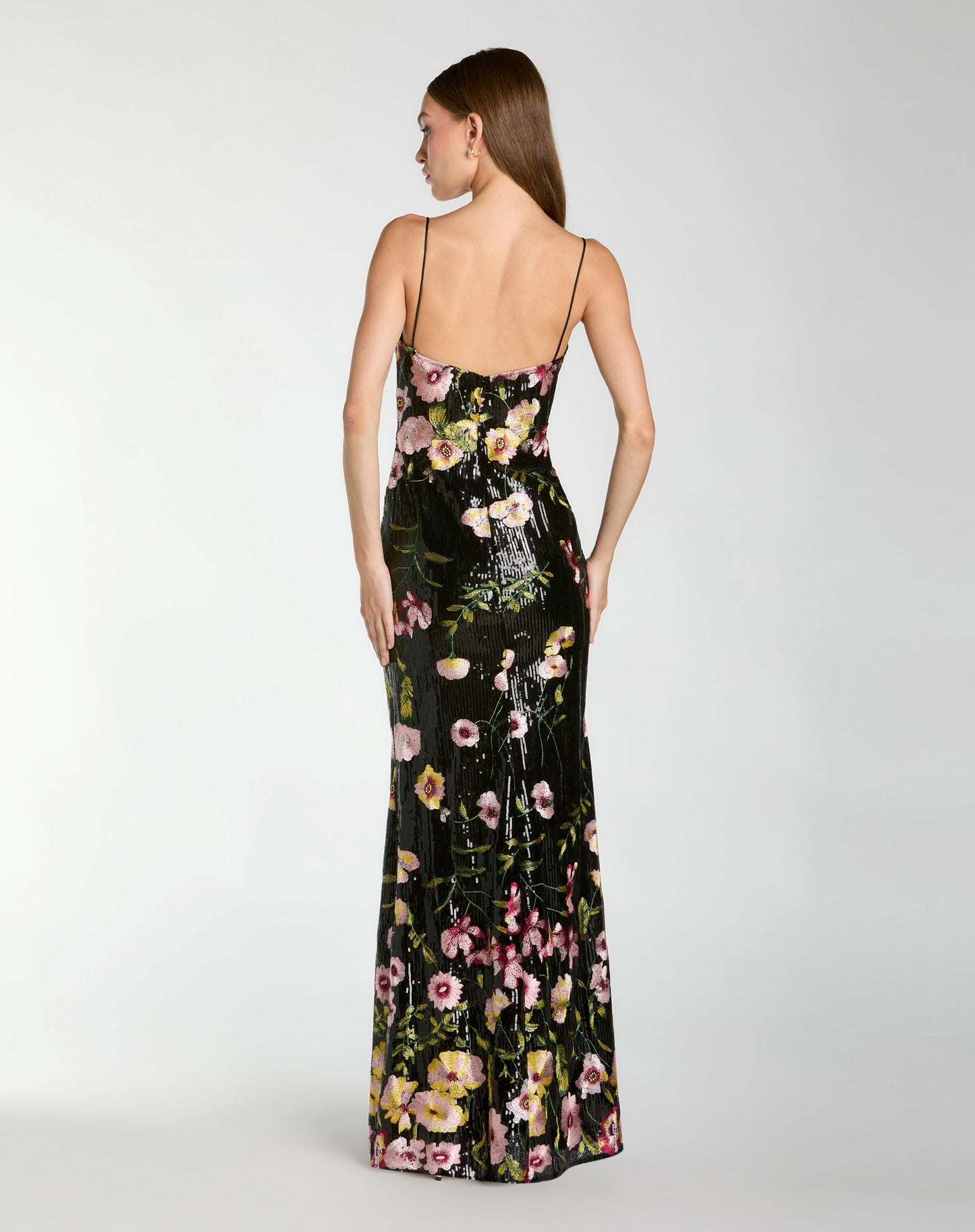 Petite Black Sleeveless Bustier Floral Applique Gown - Mac Duggal