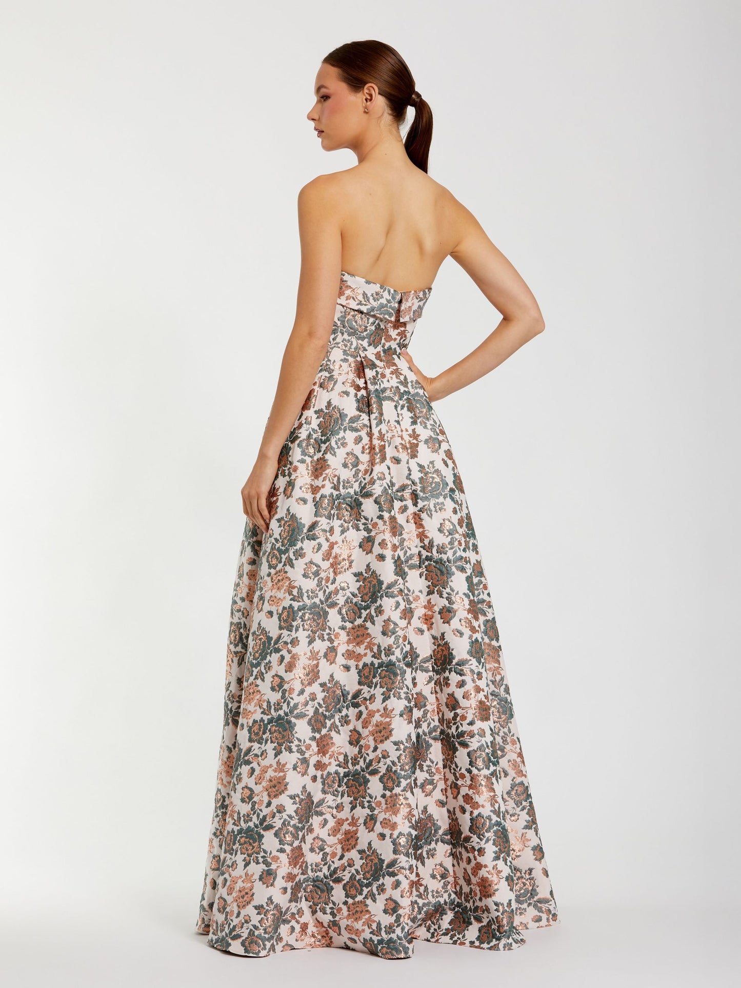 Petite Multicolor Strapless Floral Brocade Ball Gown - Mac Duggal