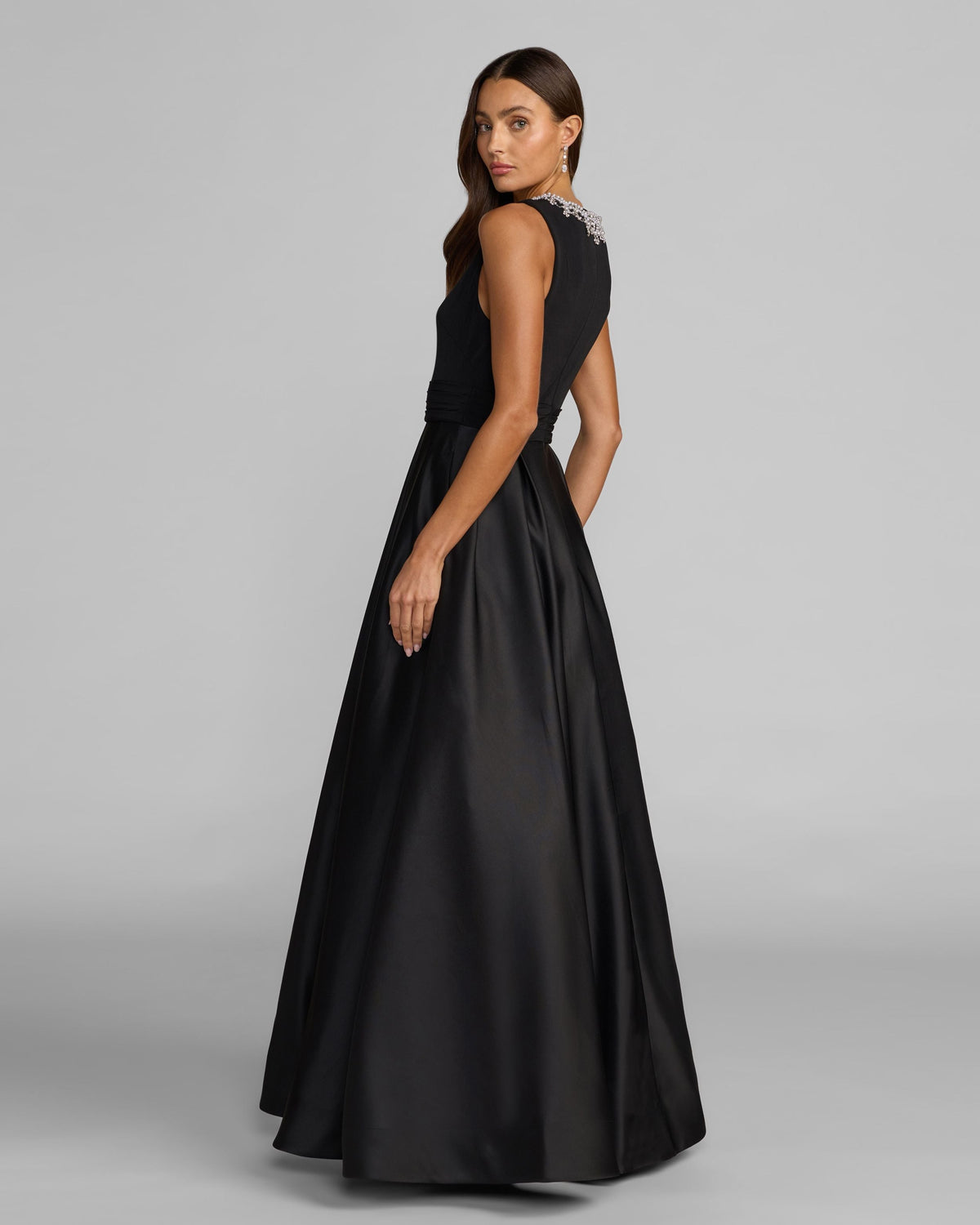 Petite Black Embellished High Neck Sleeveless A Line Gown Ieena for Mac Duggal
