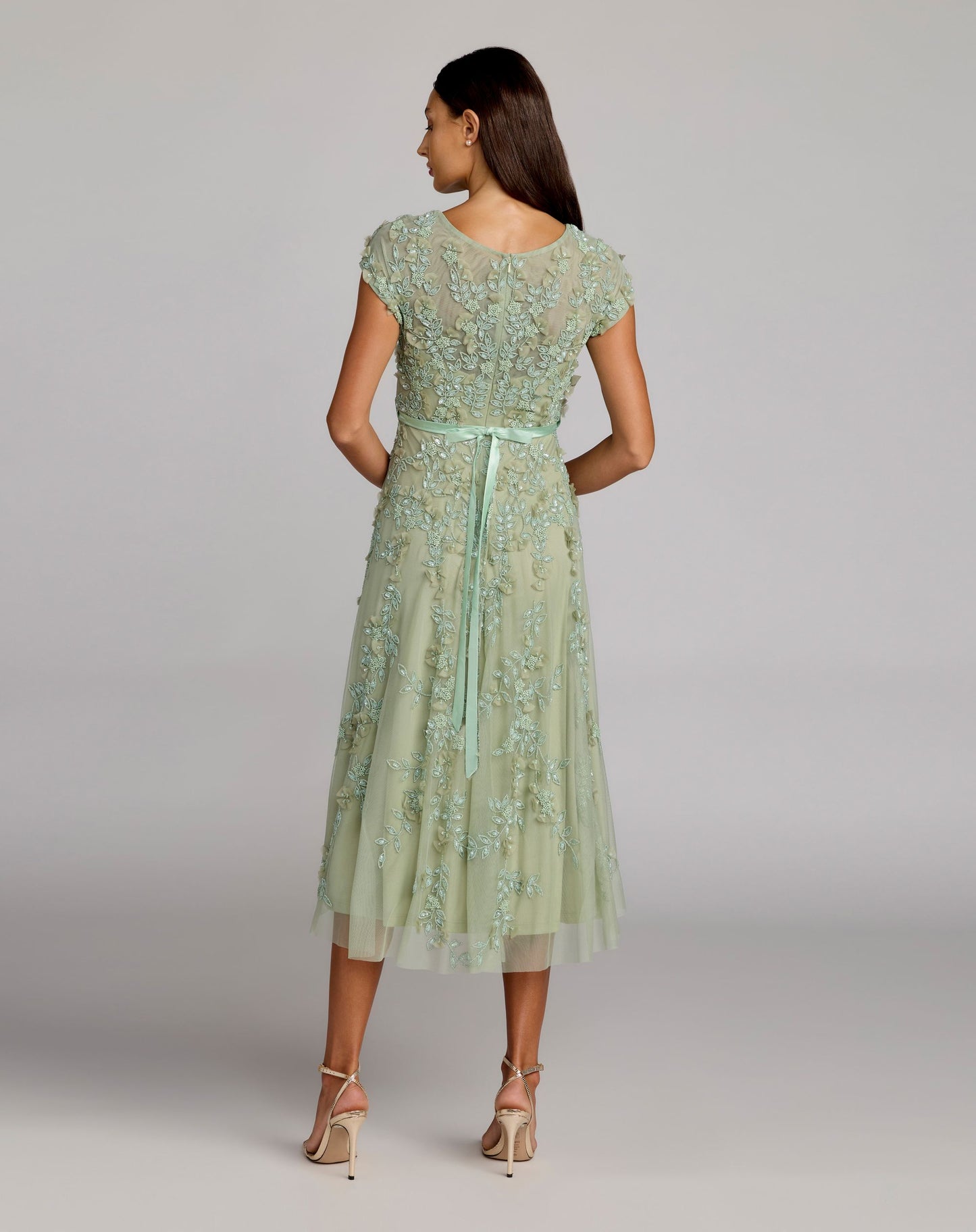 Petite Green Floral Embellished Cap Sleeve Midi Dress - Mac Duggal