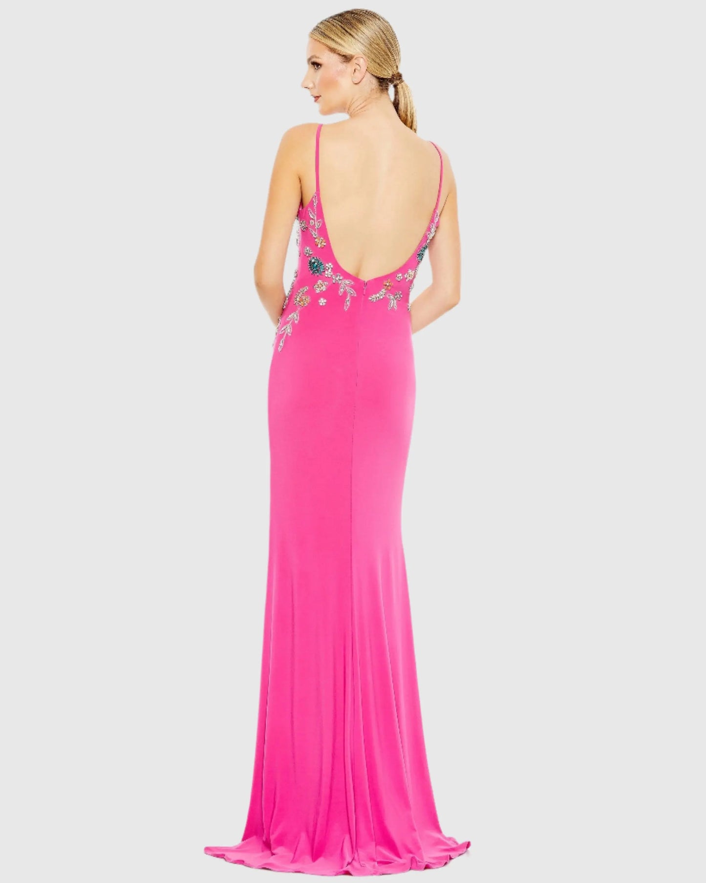 Pink Multi Color Beaded Floral Cami Gown - Mac Duggal