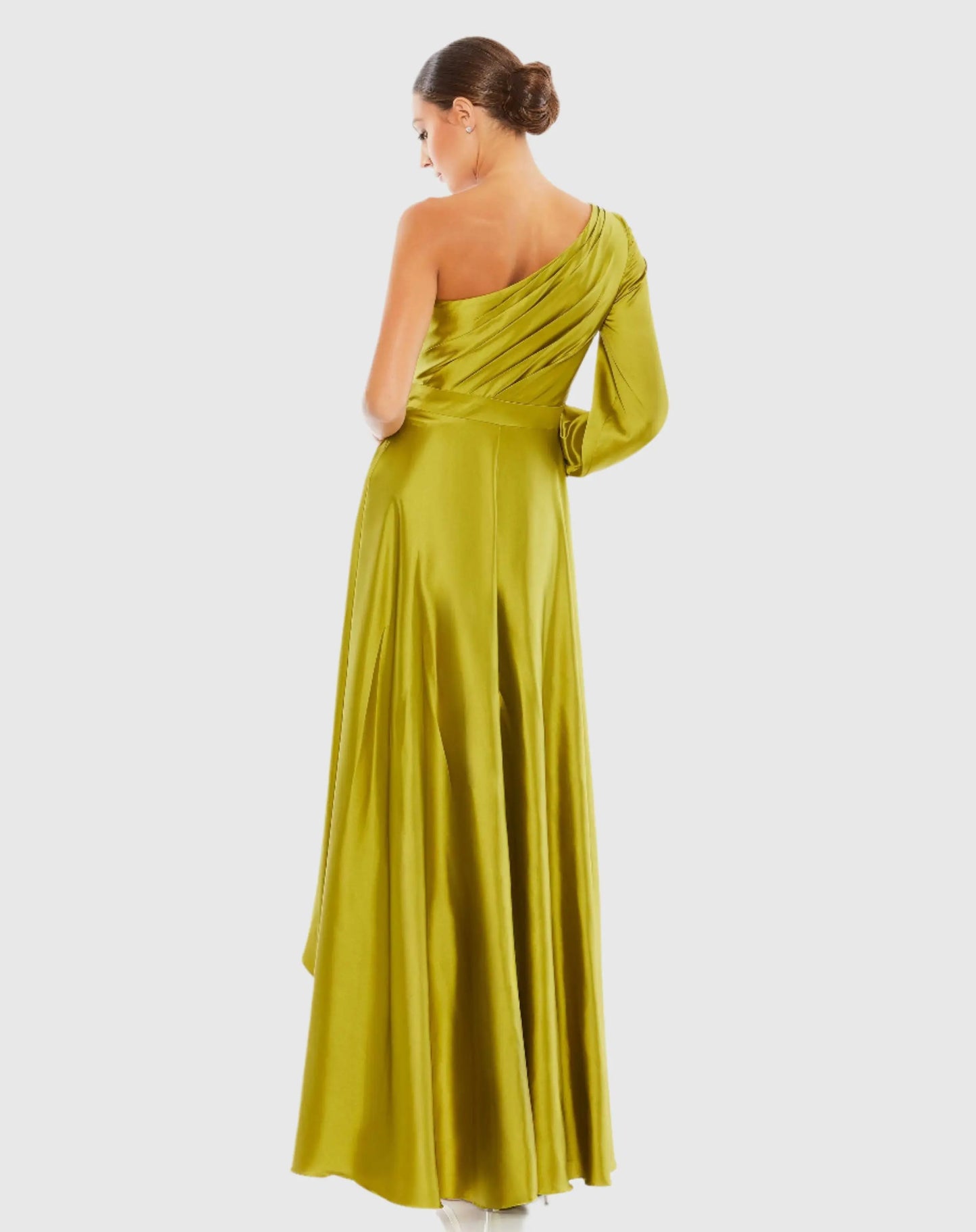Green High Low One Shoulder Flowy Gown - Mac Duggal