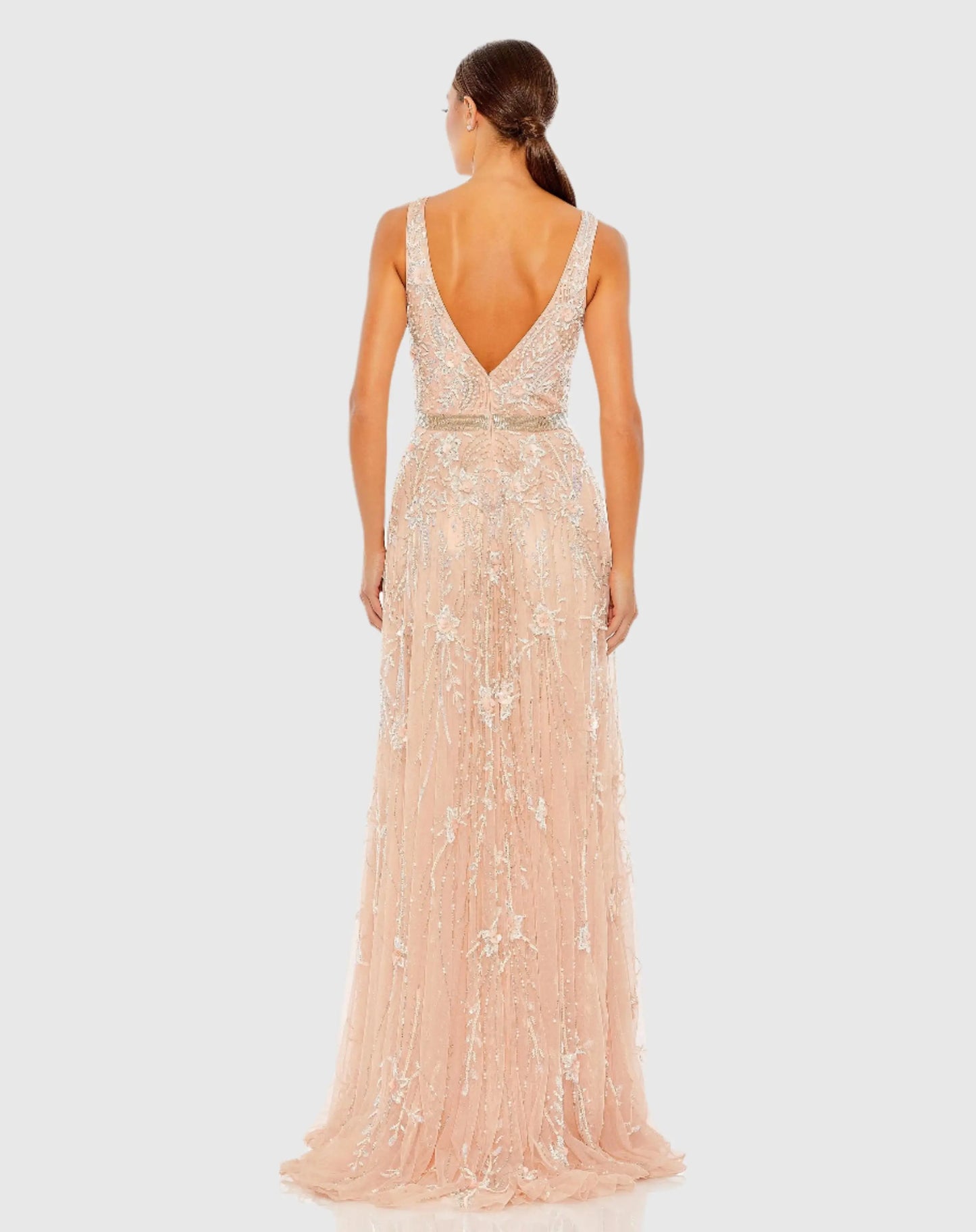V-Neck Embellished Tulle Gown - Mac Duggal