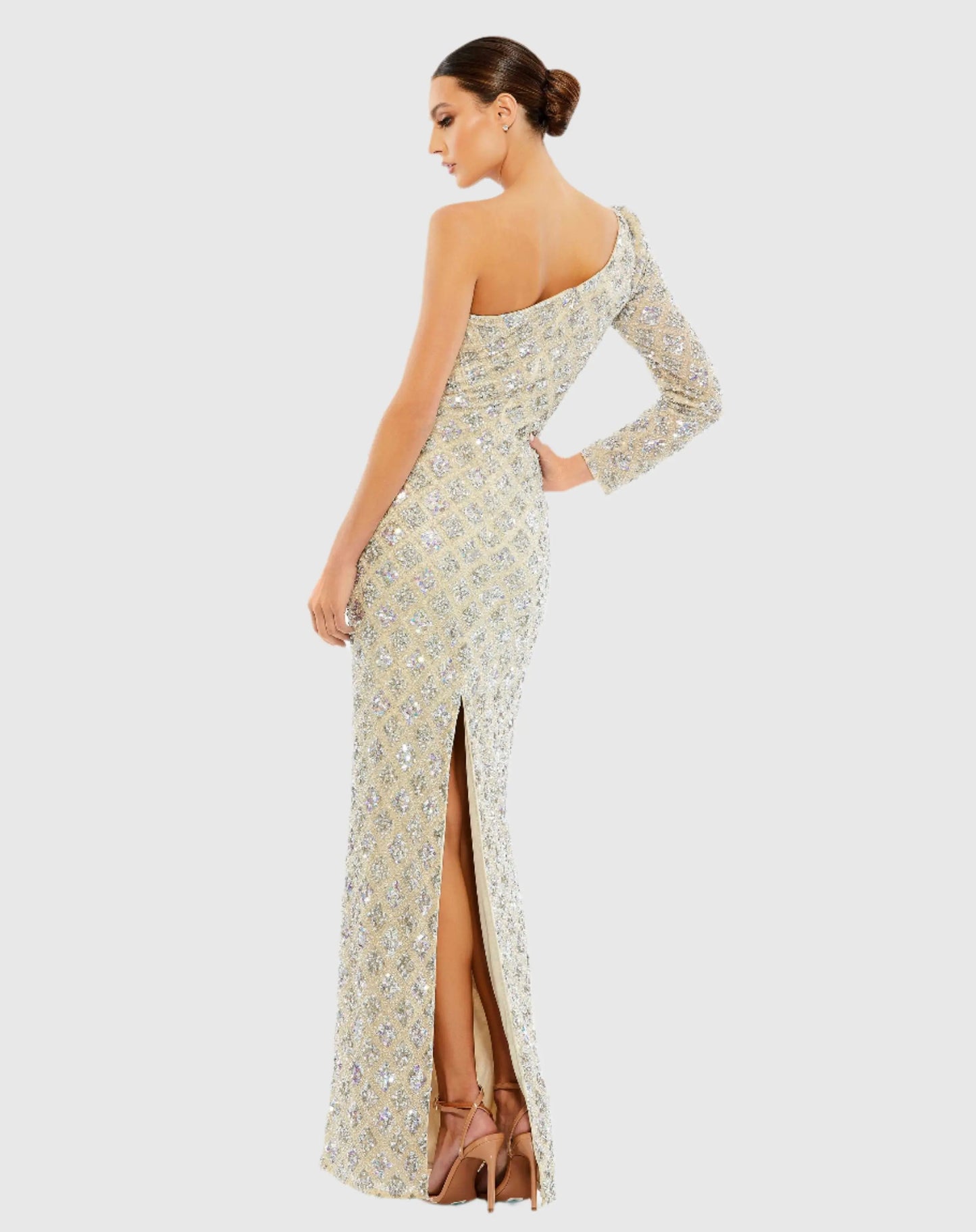 Embellished One Shoulder Asymmetrical Gown - Mac Duggal