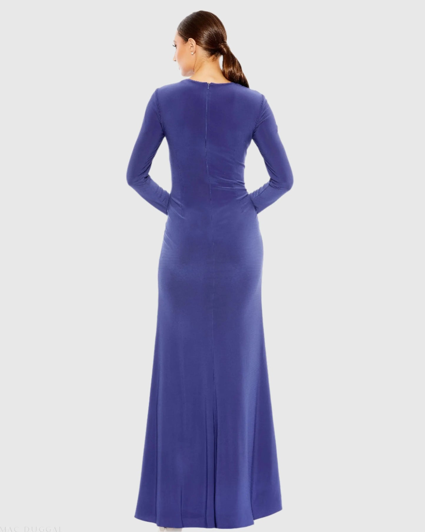 Purple Long Sleeve Keyhole Draped Gown - Mac Duggal