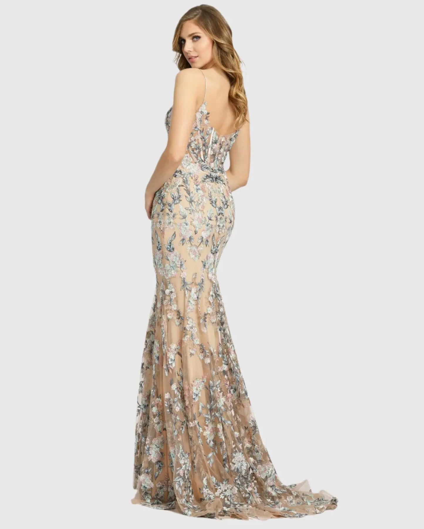 Embroidered Spaghetti Strap Trumpet Gown - Mac Duggal