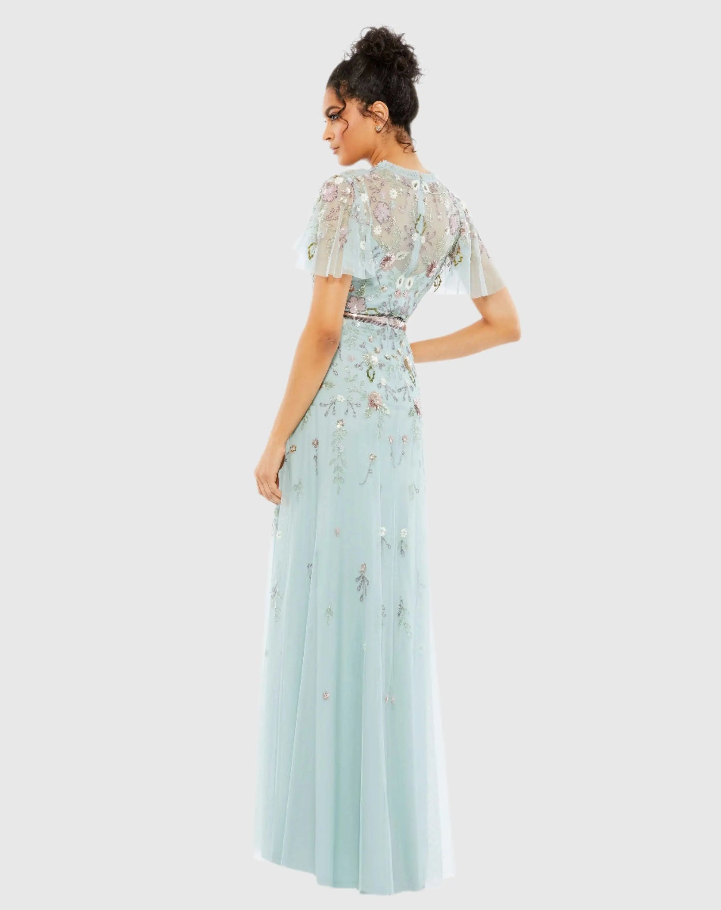 Embellished High Neck Butterfly Sleeve Gown - Mac Duggal