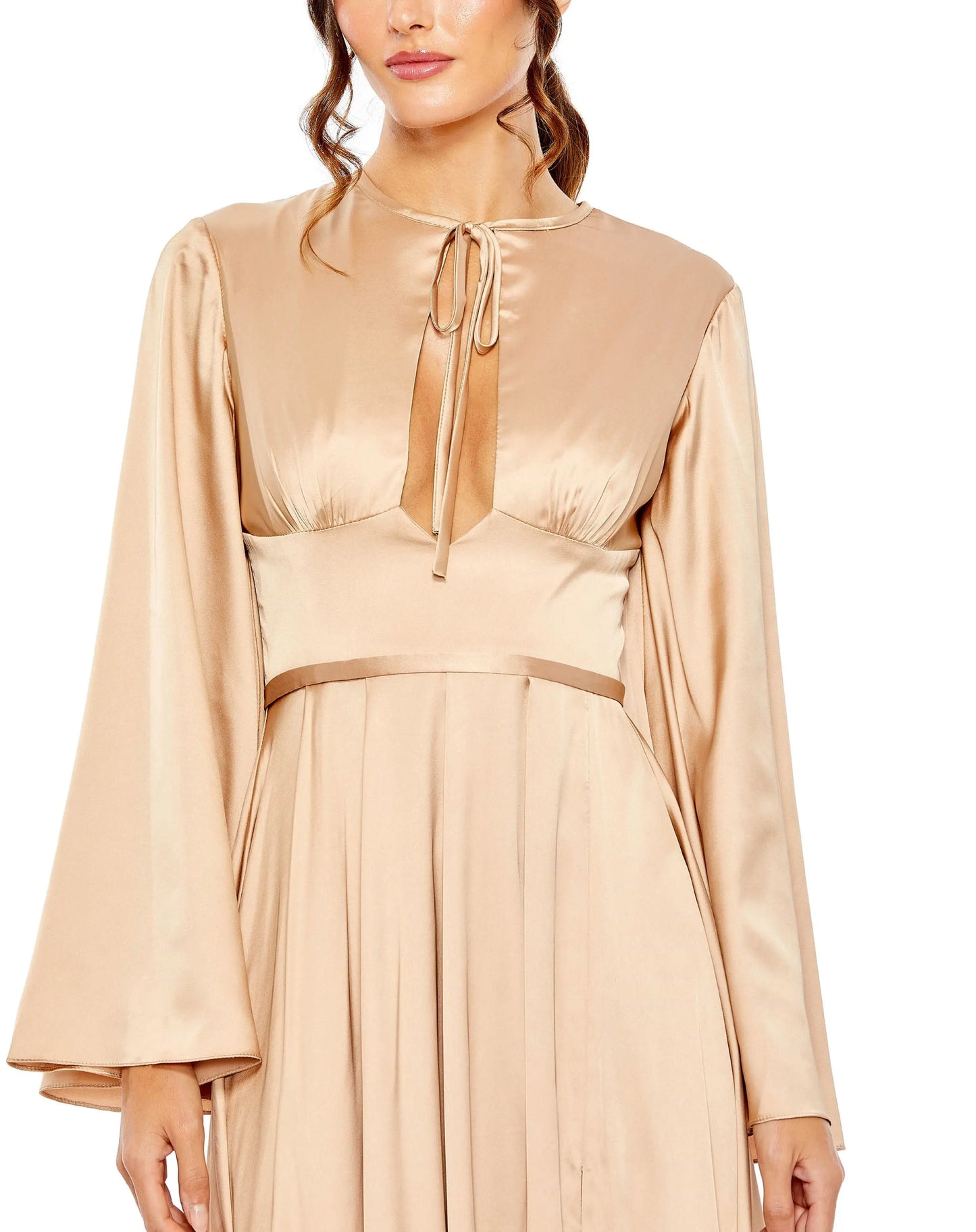 Charmeuse Soft Tie Keyhole Bell Sleeve Gown | Sample | Sz. 2 - Mac Duggal