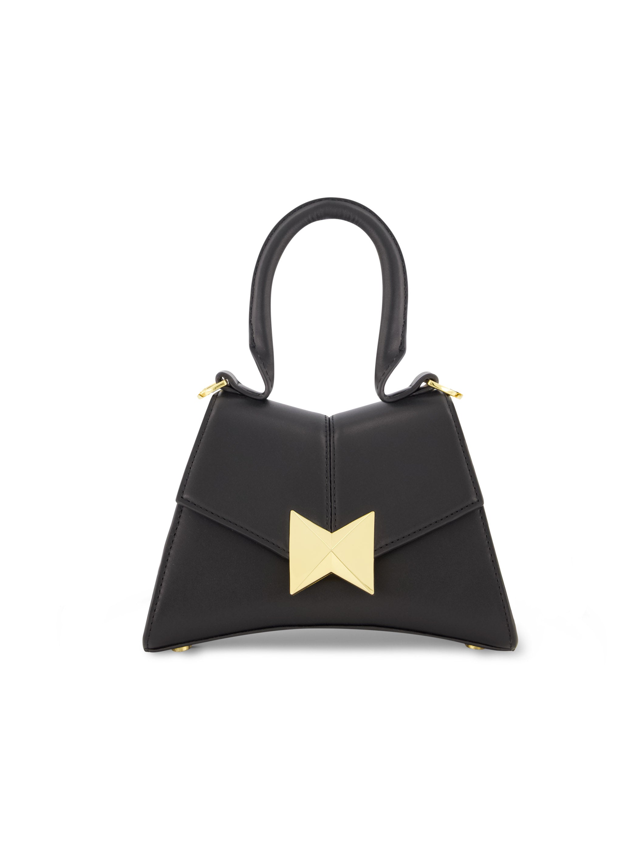 Angular Mini Black Leather Top Handle Bag with Gold Hardware
