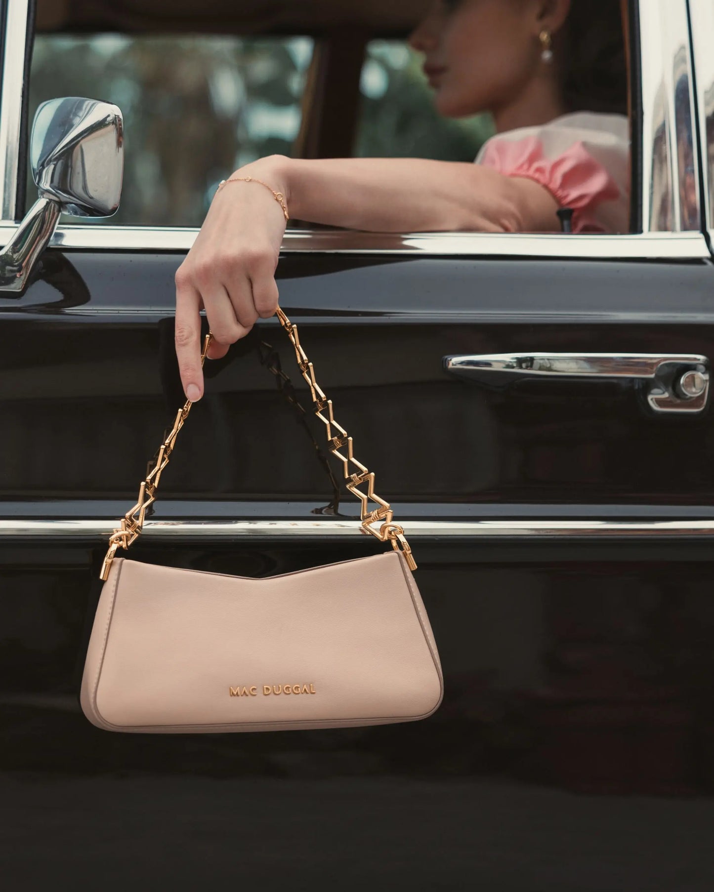 Gold Strap Small Taupe Nappa Leather Shoulder Bag - Mac Duggal