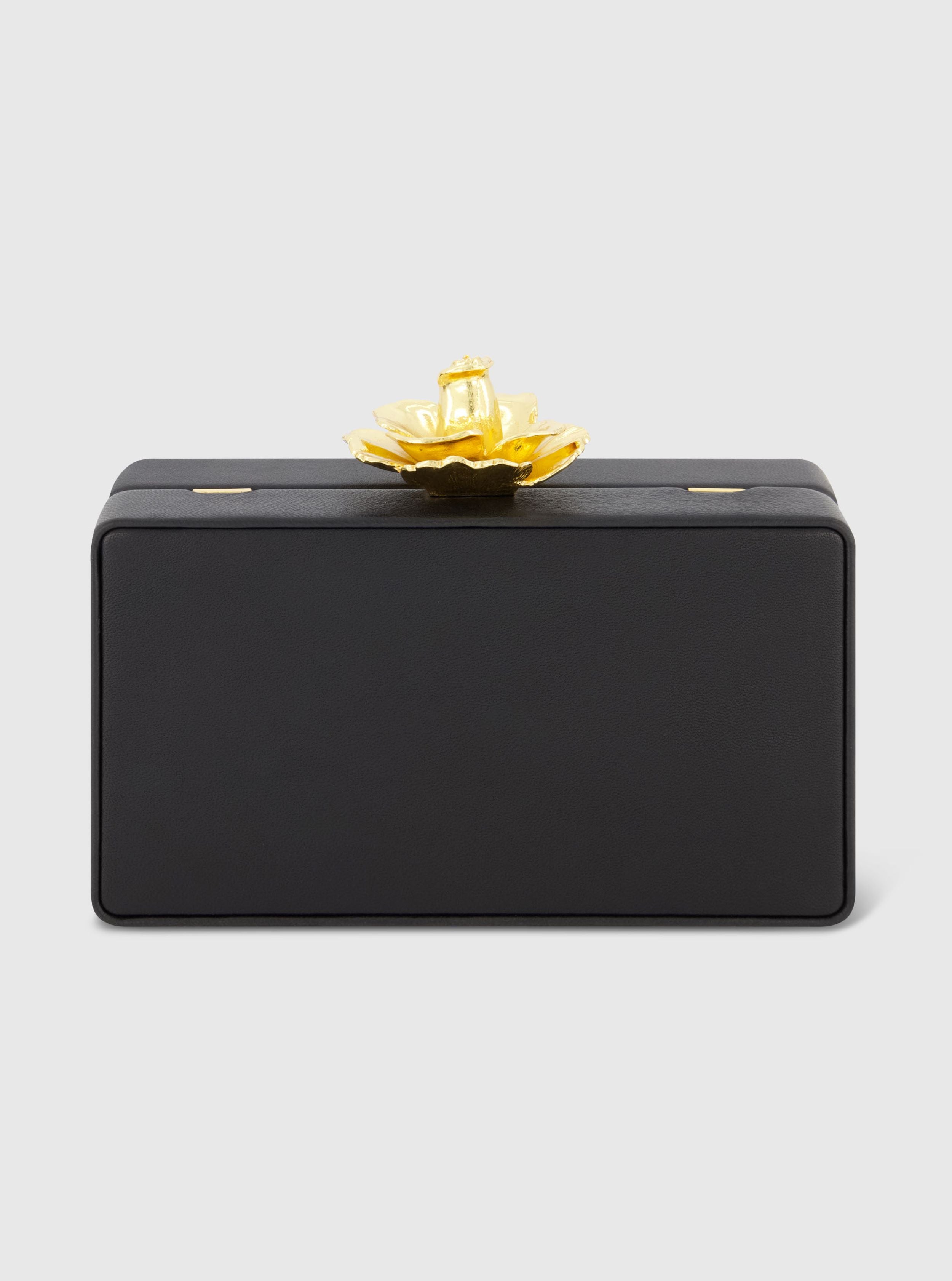 Gold Rose Mini Black Nappa Leather Box Clutch