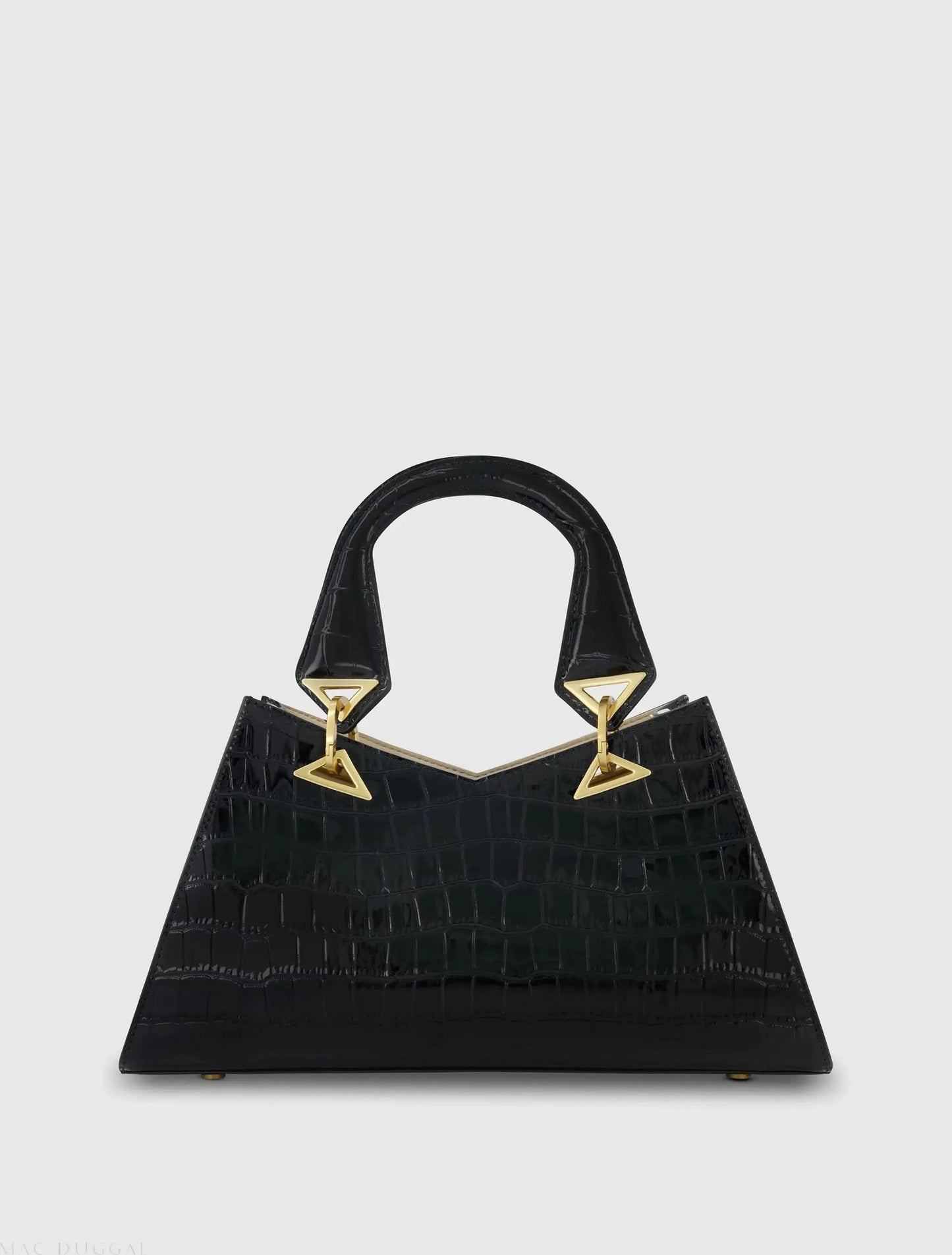 Black Crocodile Leather Handbag With Gold Hardware - Mac Duggal