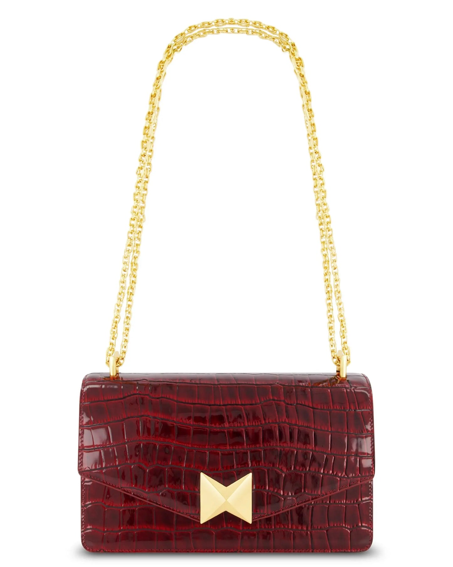 Crocodile Leather Shoulder Bag With Gold Hardware - Mac Duggal
