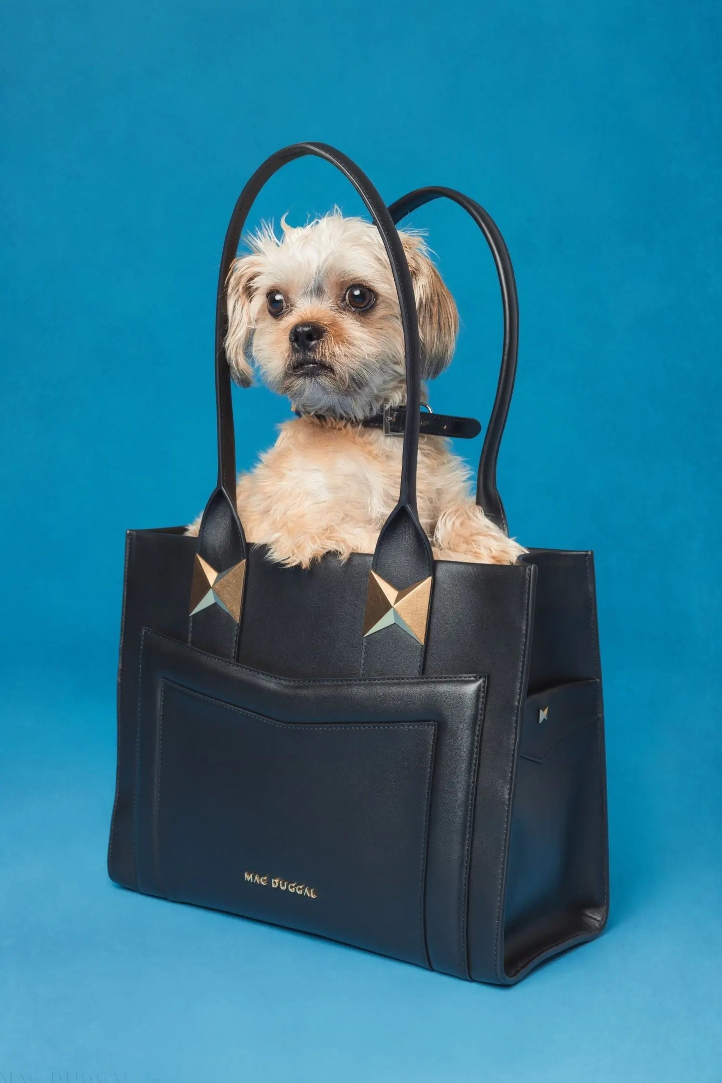 Black Large Leather Briefcase Bag With Gold Hardware - Mac Duggal